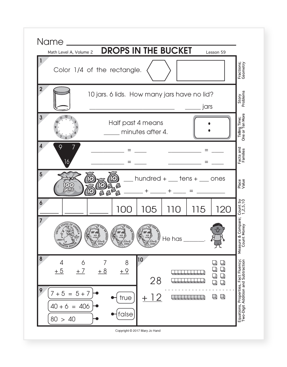 Math Drops In The Bucket Book 6 1st Grade Second Semester 
