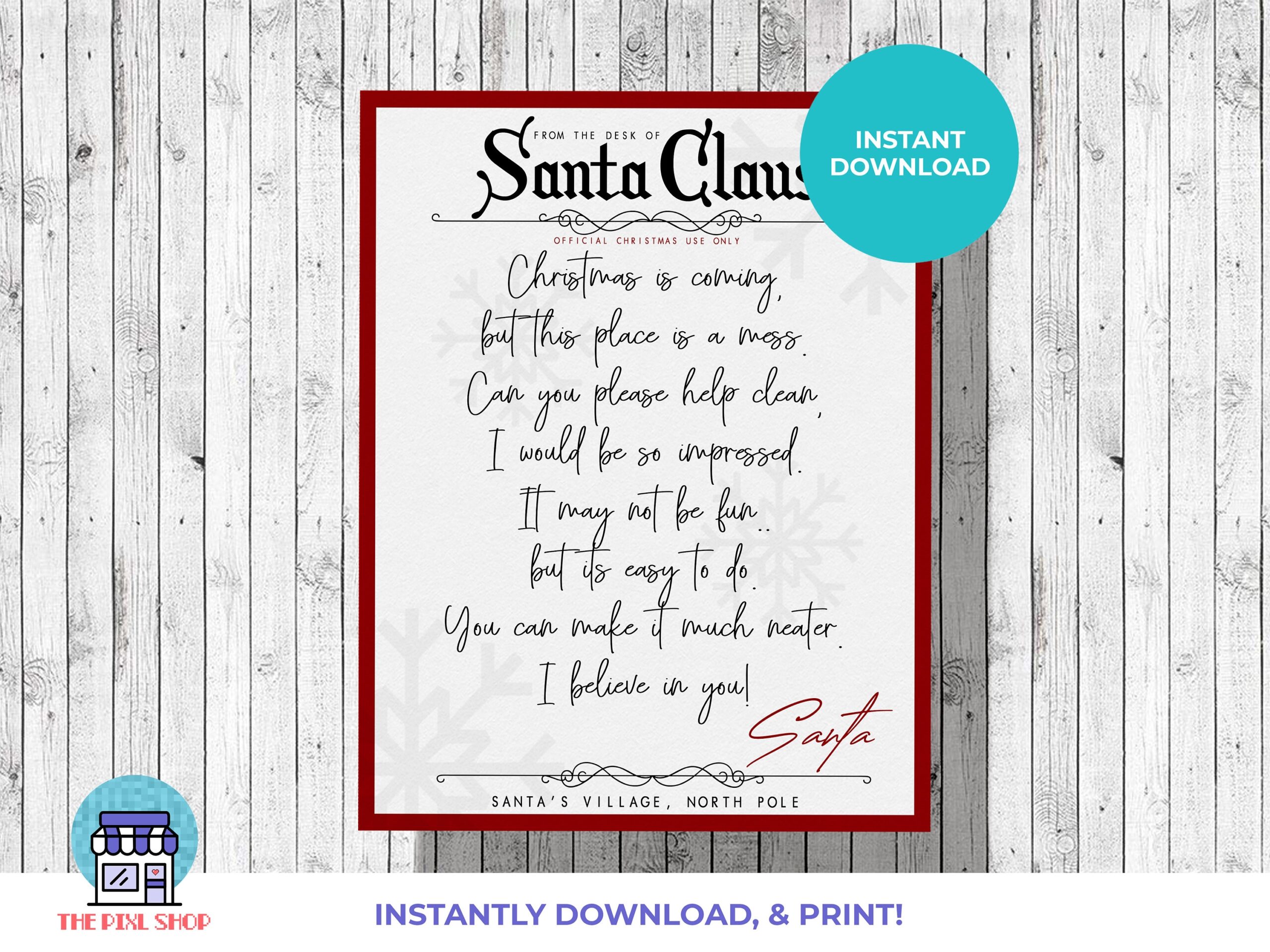 Messy Room Letter From Santa Clean Your Room Printable Etsy