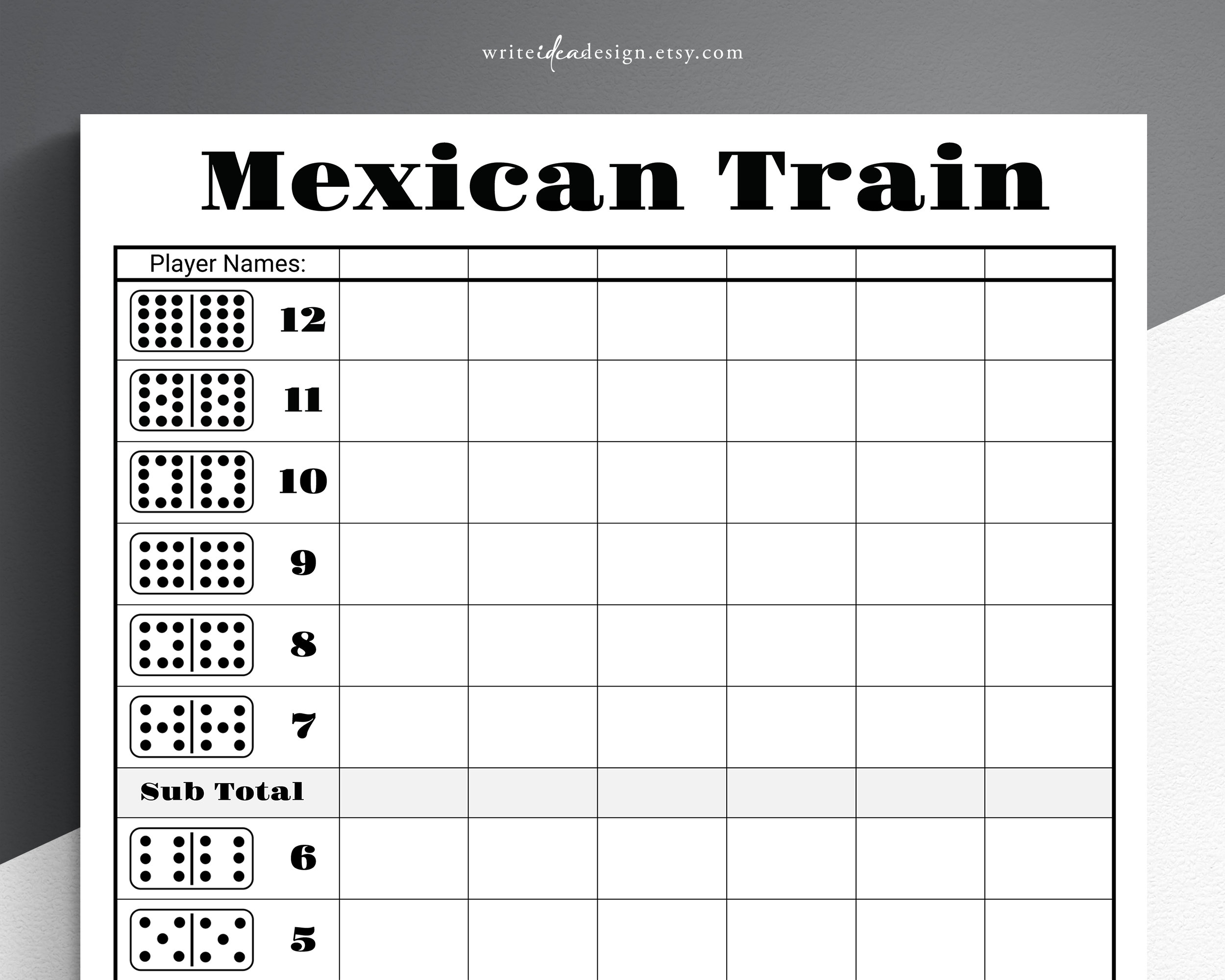 Mexican Train Score Sheet Printable Free