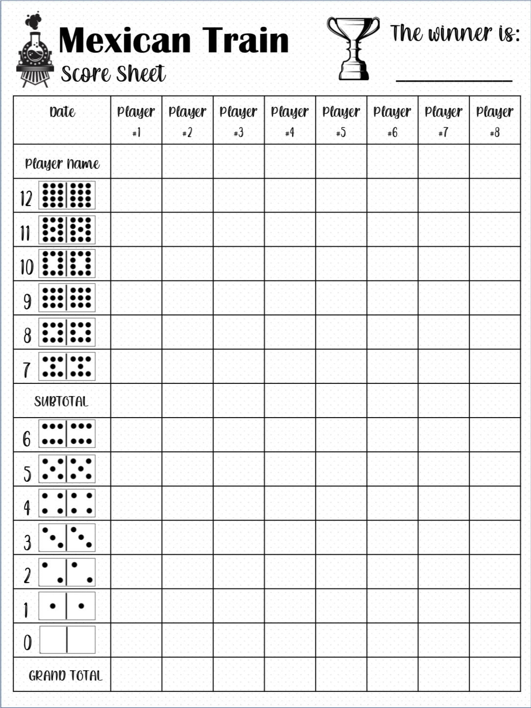 Mexican Train Score Card Mexican Train Scoresheet Mexican Train Score Pads Printable File PDF Download 8 5x11 Etsy Sweden