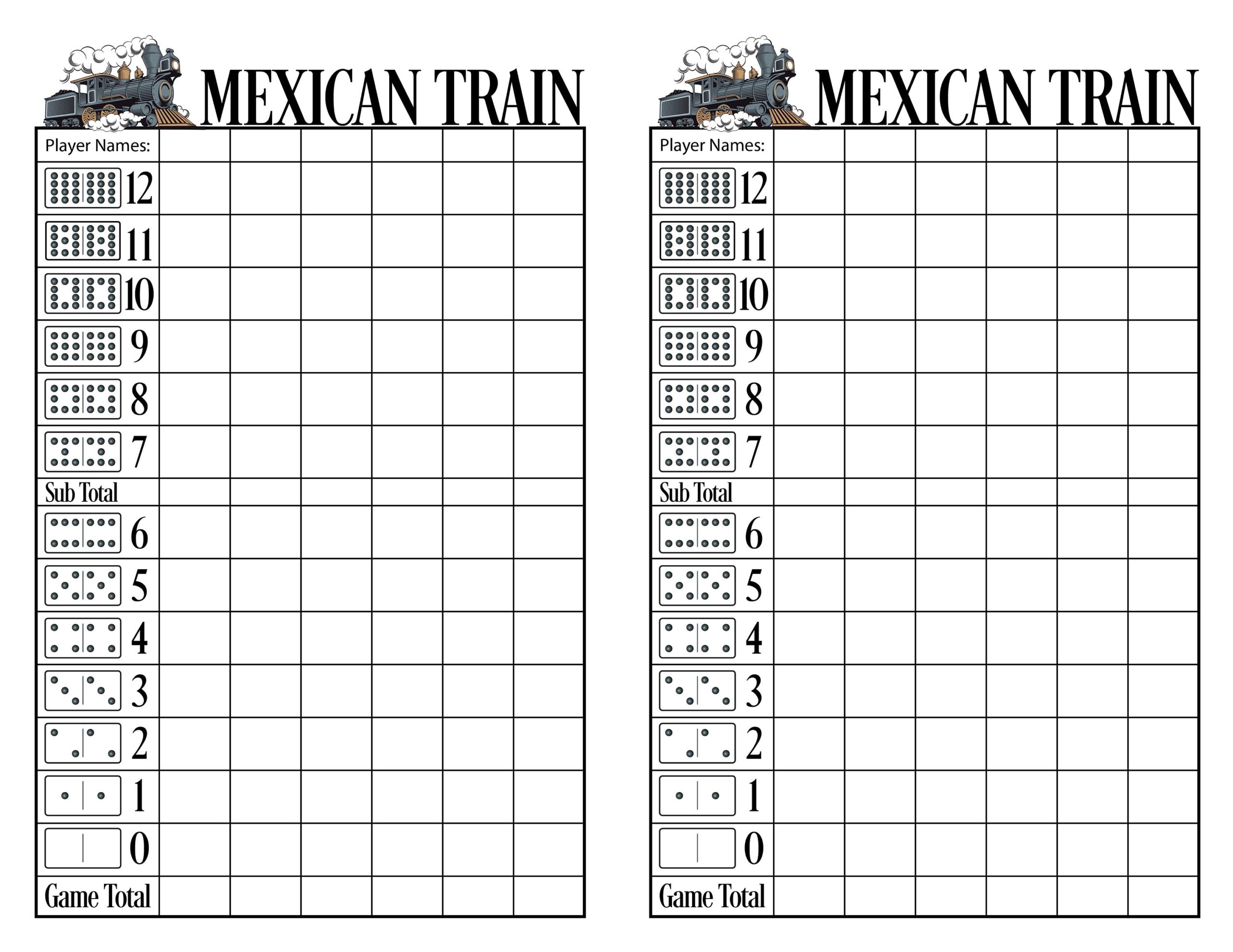 Mexican Train Score Sheet Pdf Etsy