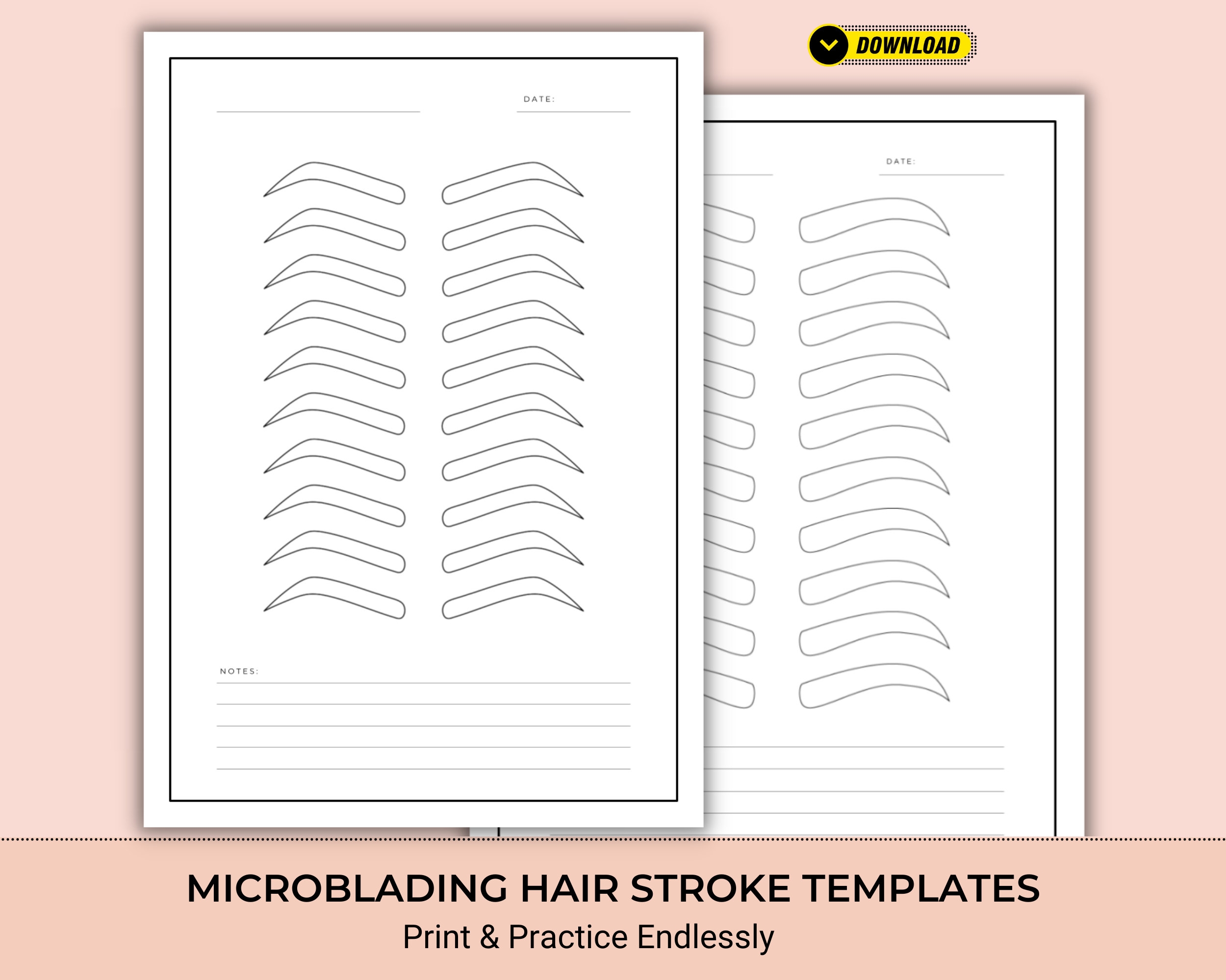 Microblading Template For Student Practise Eyebrow Strokes Training Permanent Make Up Printable PMU Beginners Instant Download Etsy