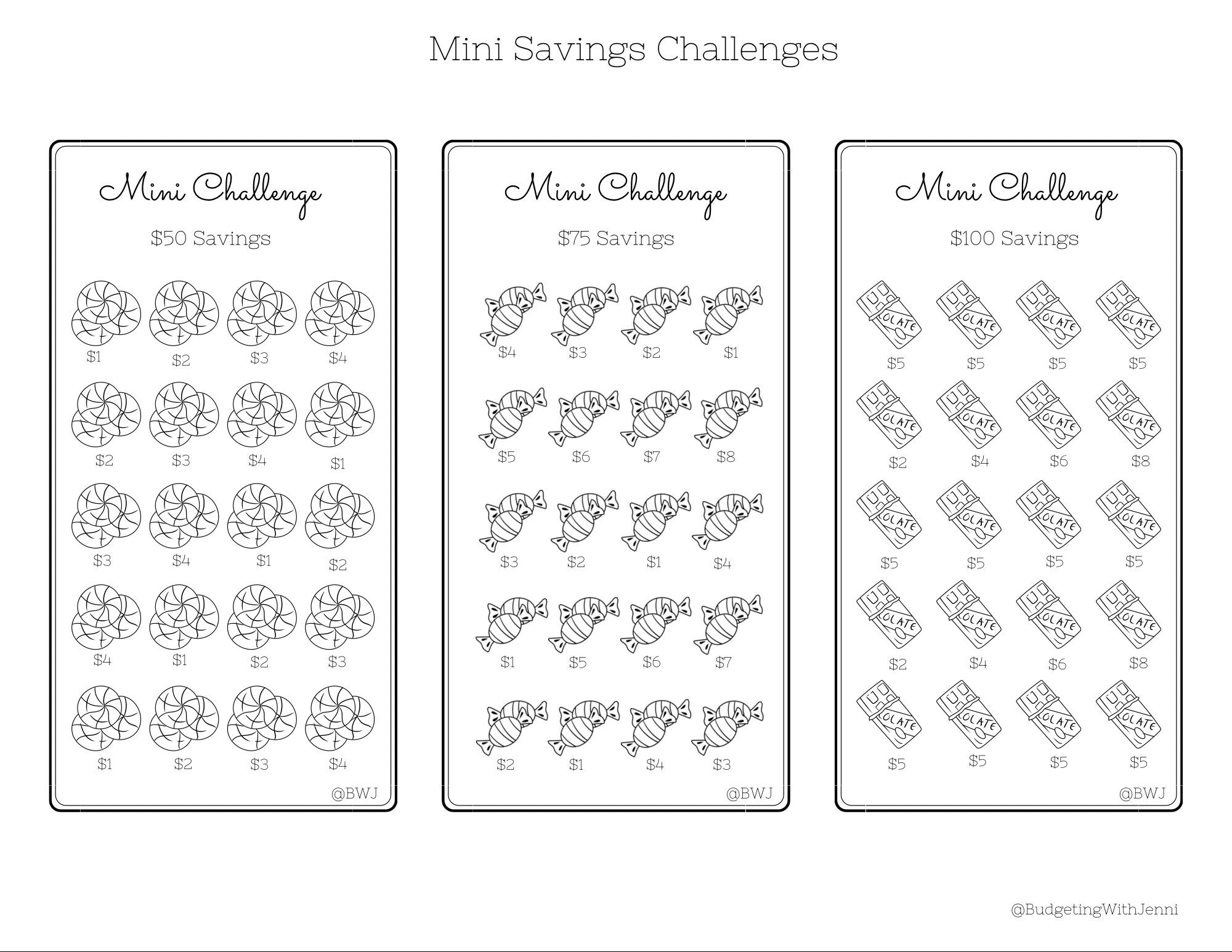 Mini Savings Challenge Save 50 75 100 Dollars Low Budget Fits A6 Envelope PDF Printable Etsy