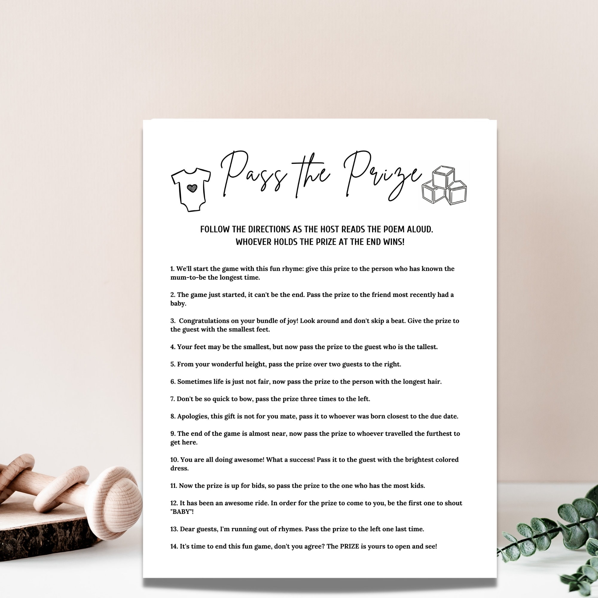 Minimalist Baby Shower Pass The Prize Game Pass The Gift DIY Printable Gender Reveal Pass The Poem Instant Download Pass The Prize Game Etsy
