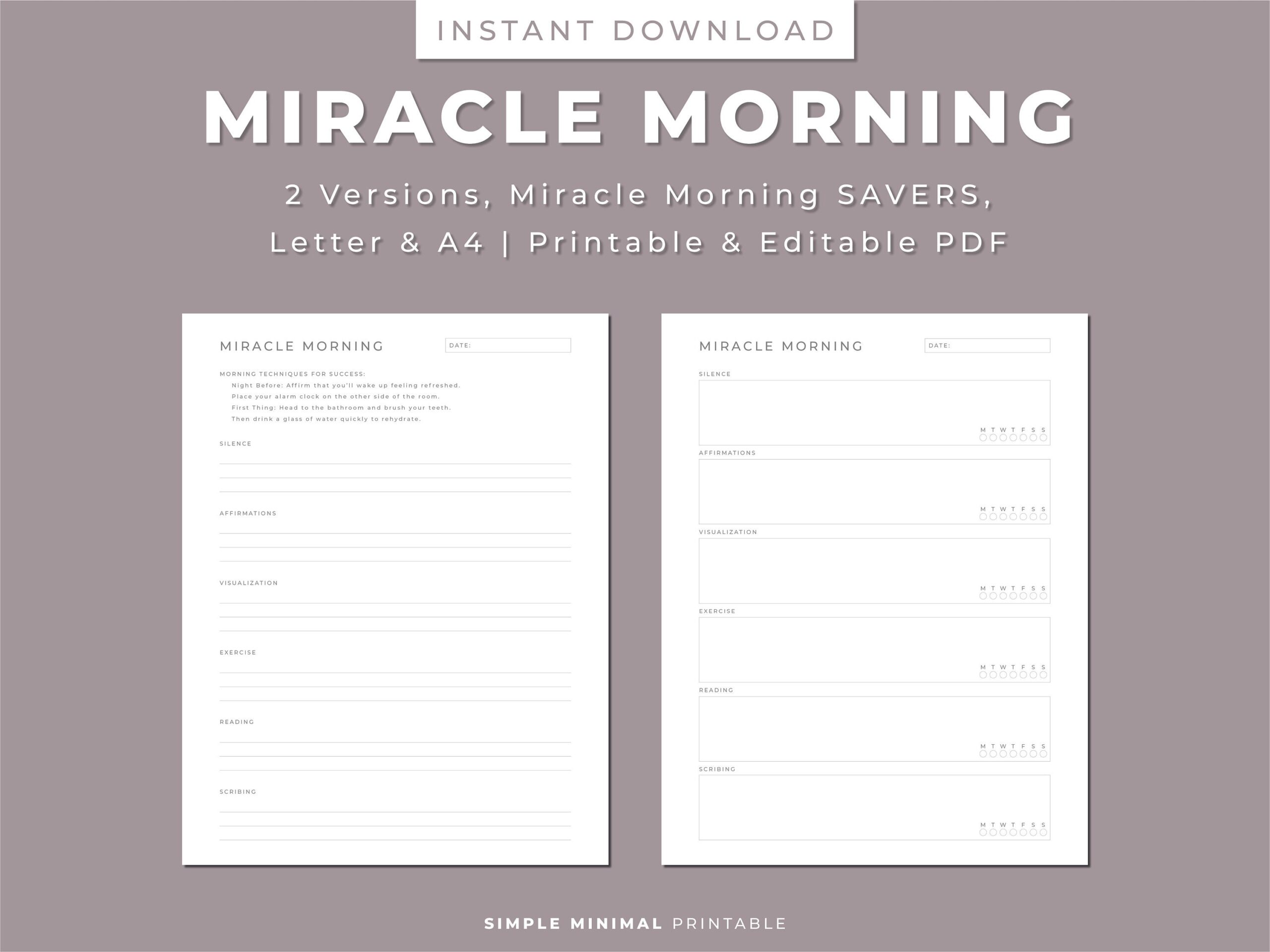 Miracle Morning Printable Planner And Habit Tracker Morning Routine Printable Editable Letter a4 Instant Download PDF Etsy