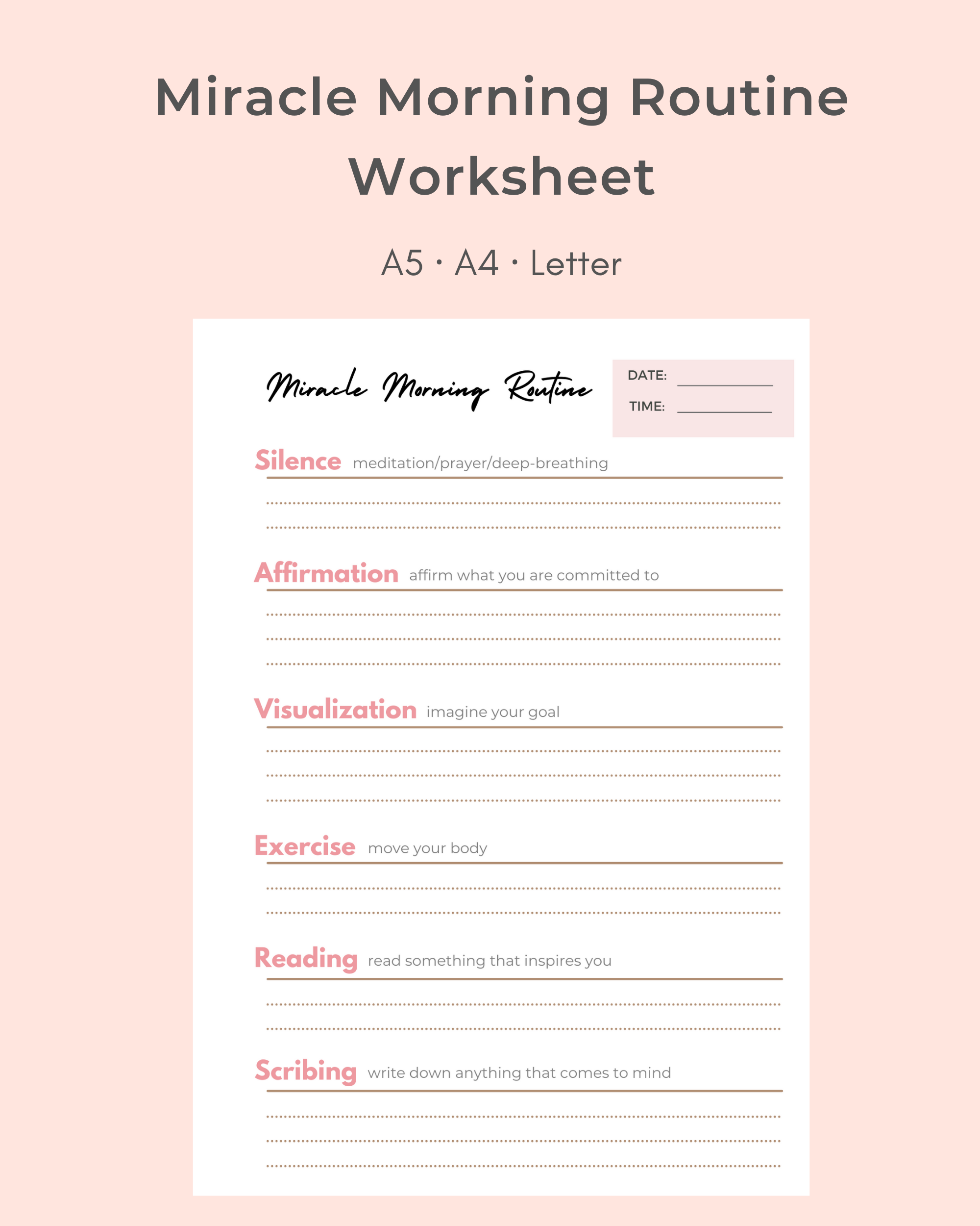 Miracle Morning Routine Worksheet Printable Editable S a v e r s Pdf Miracle Morning Journal