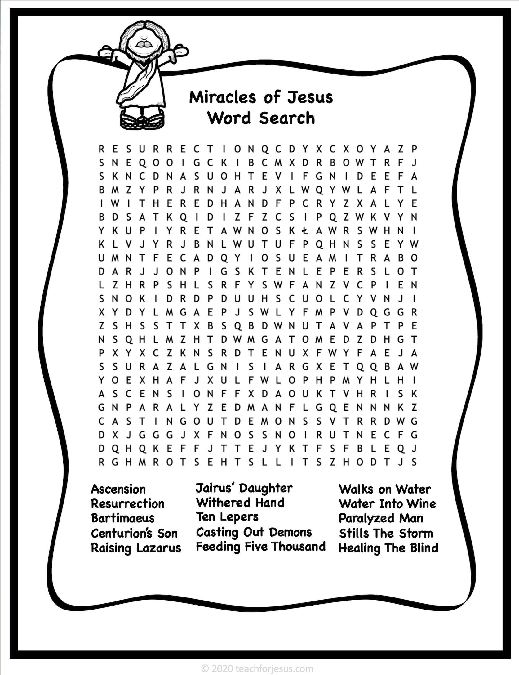 Miracles Of Jesus Word Search FREE Sunday School