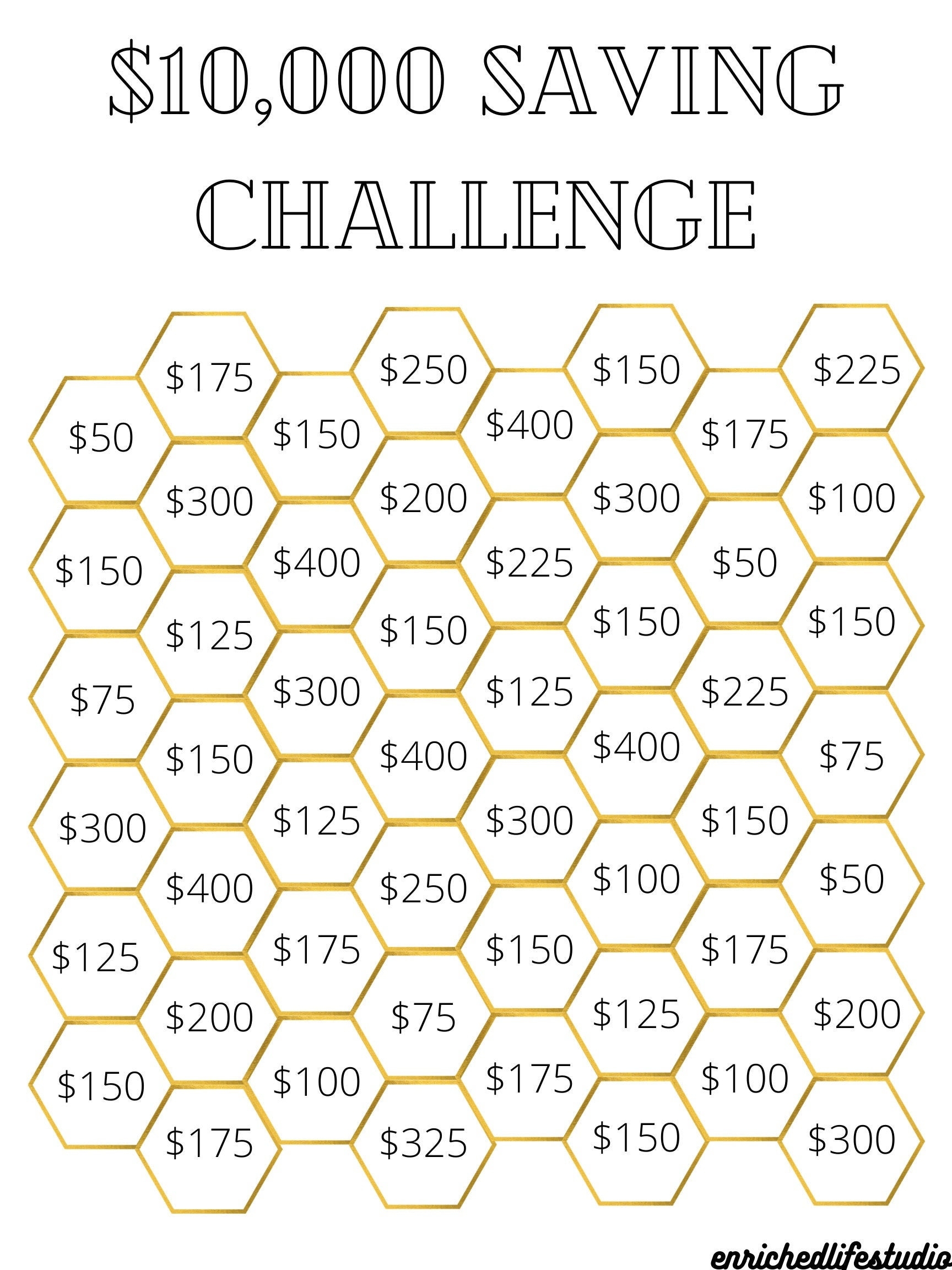 Money Savings Challenge Printable Save 10 000 Dollars In 52 Weeks Etsy