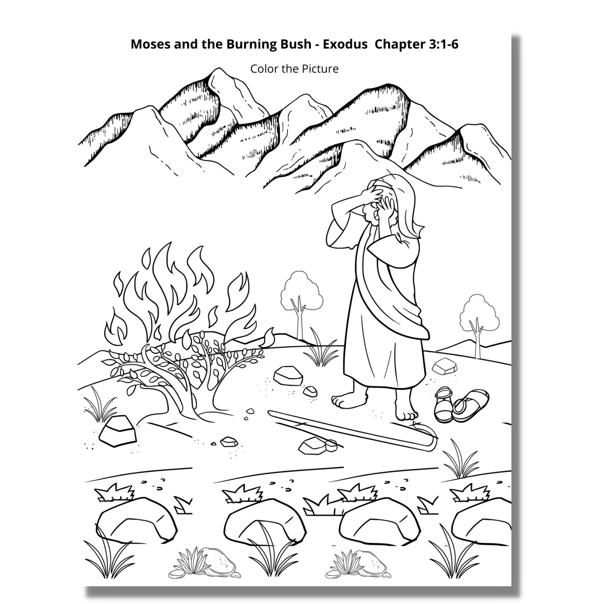 Moses And The Burning Bush Coloring Pages Moses Craft Activities