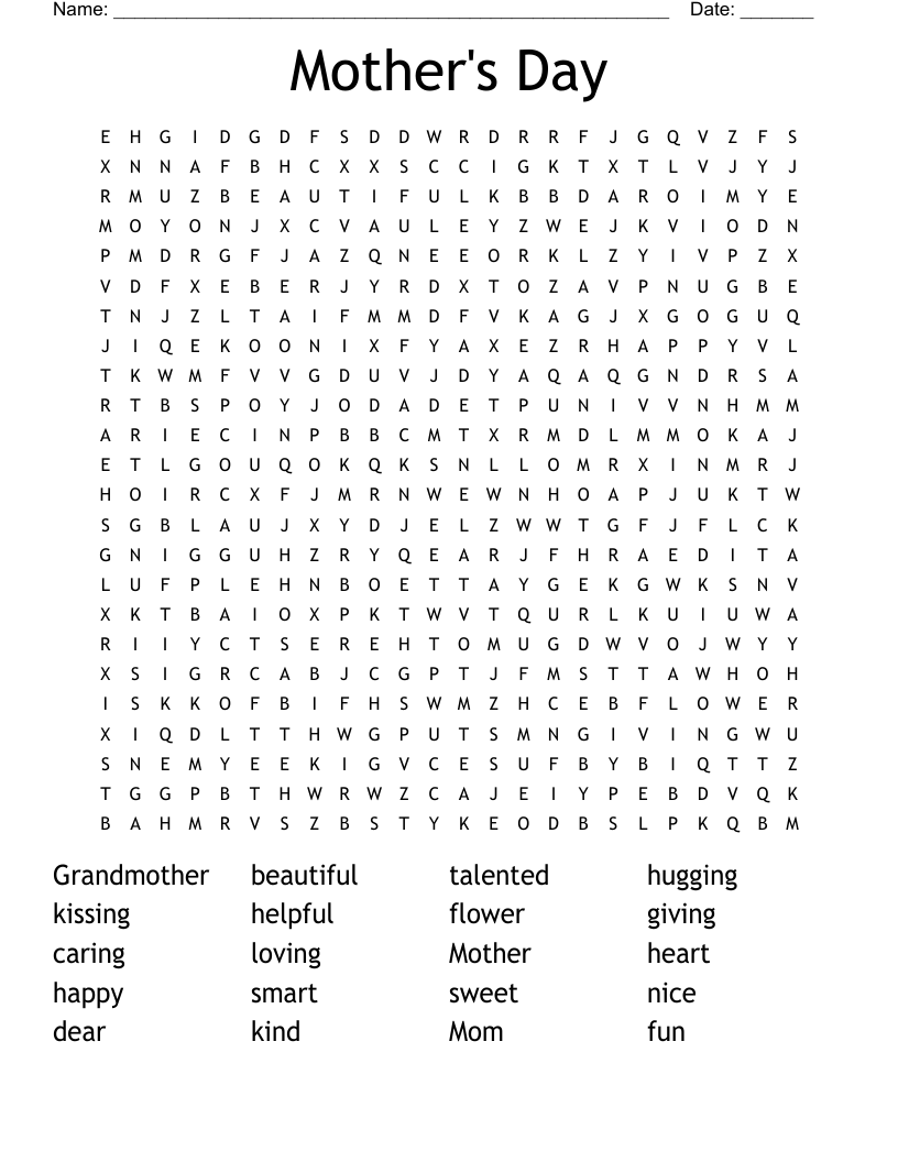 Mother s Day Word Search WordMint