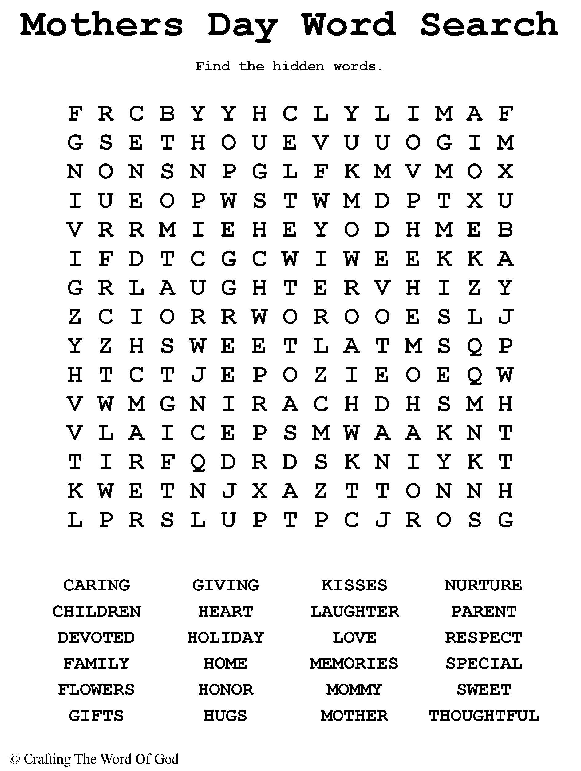 Mothers Day Word Search Activity Sheet Crafting The Word Of God