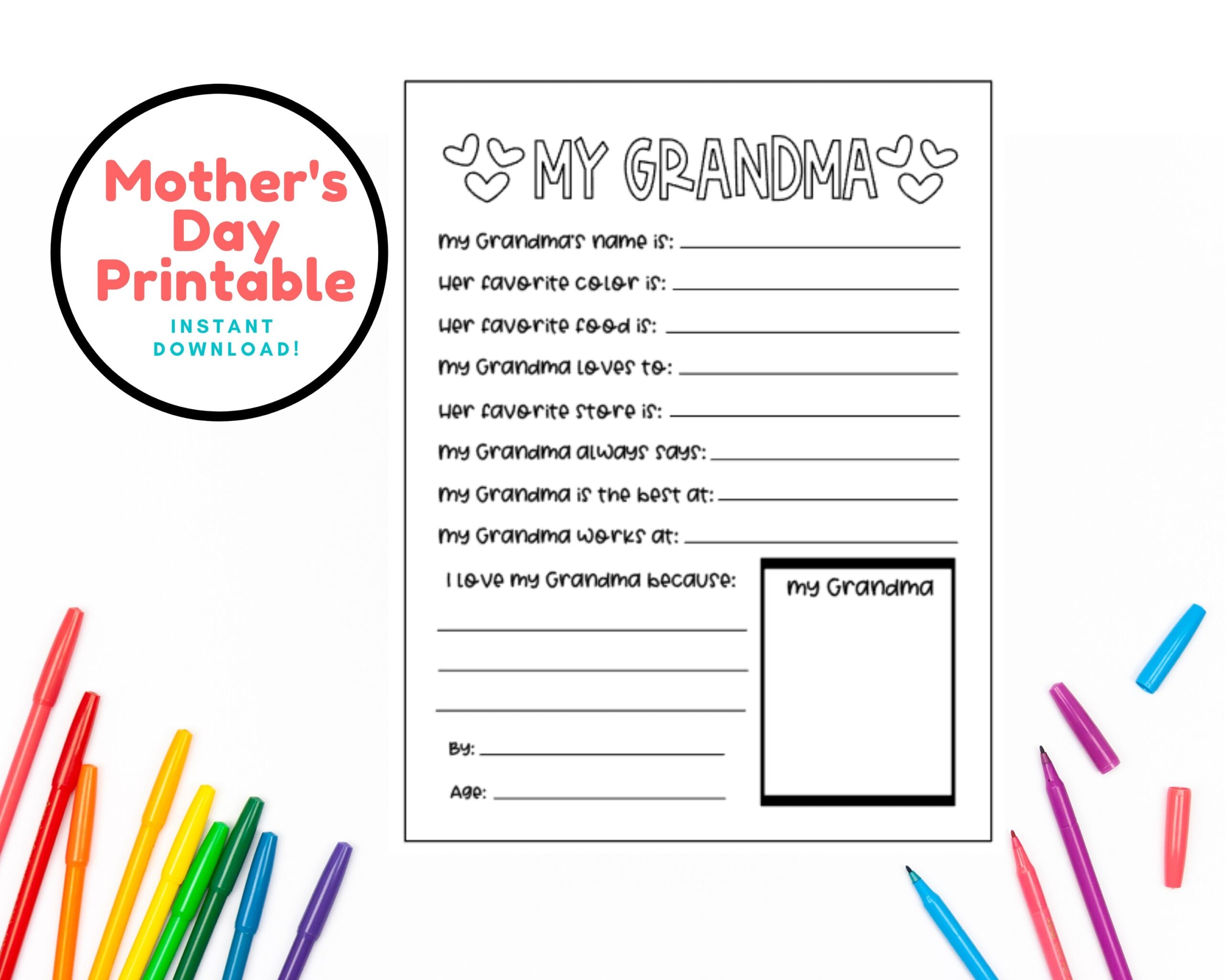 My Grandma Printable For Mother s Day What I Love About My Grandma Custom Printable Etsy