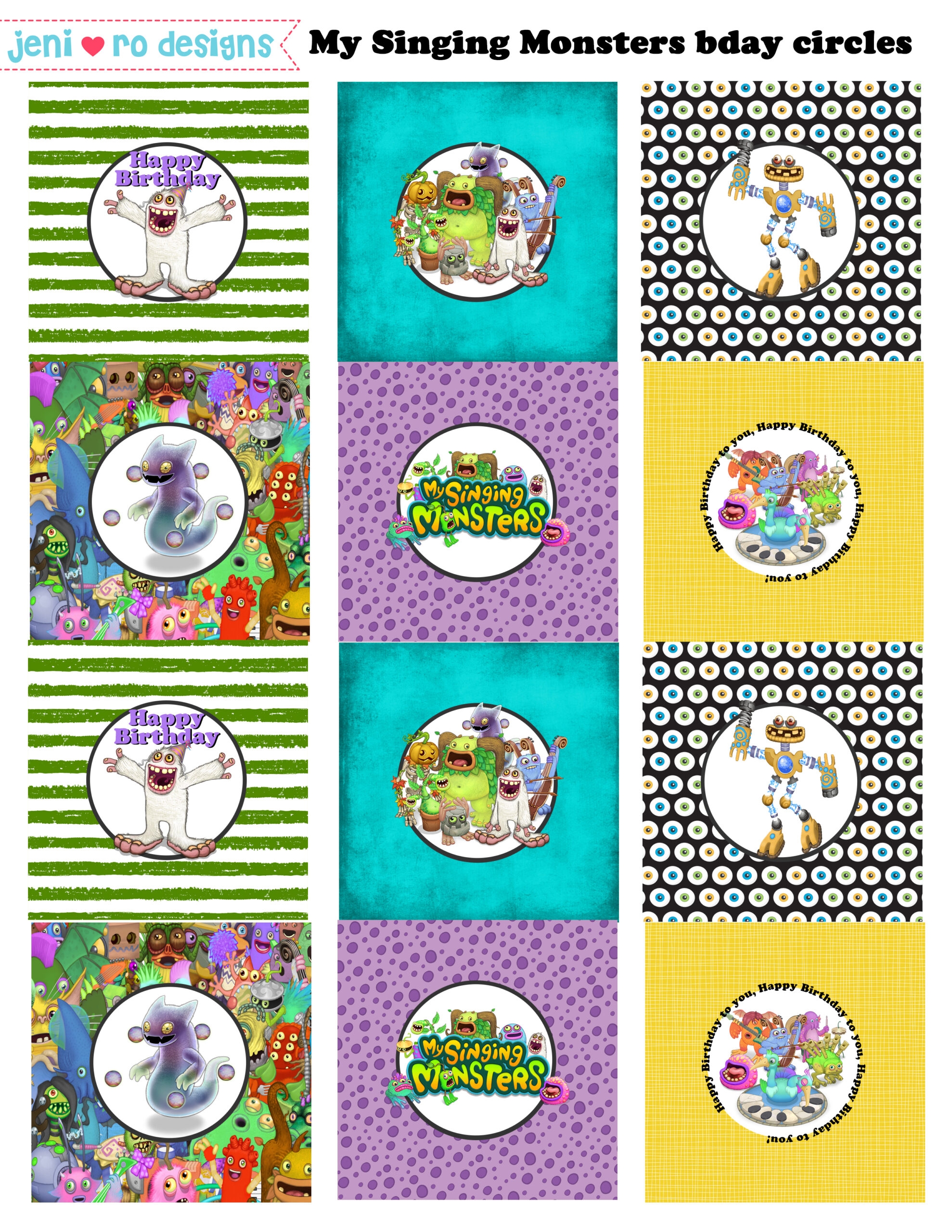 My Singing Monsters Birthday Set In The Free Printable Library 