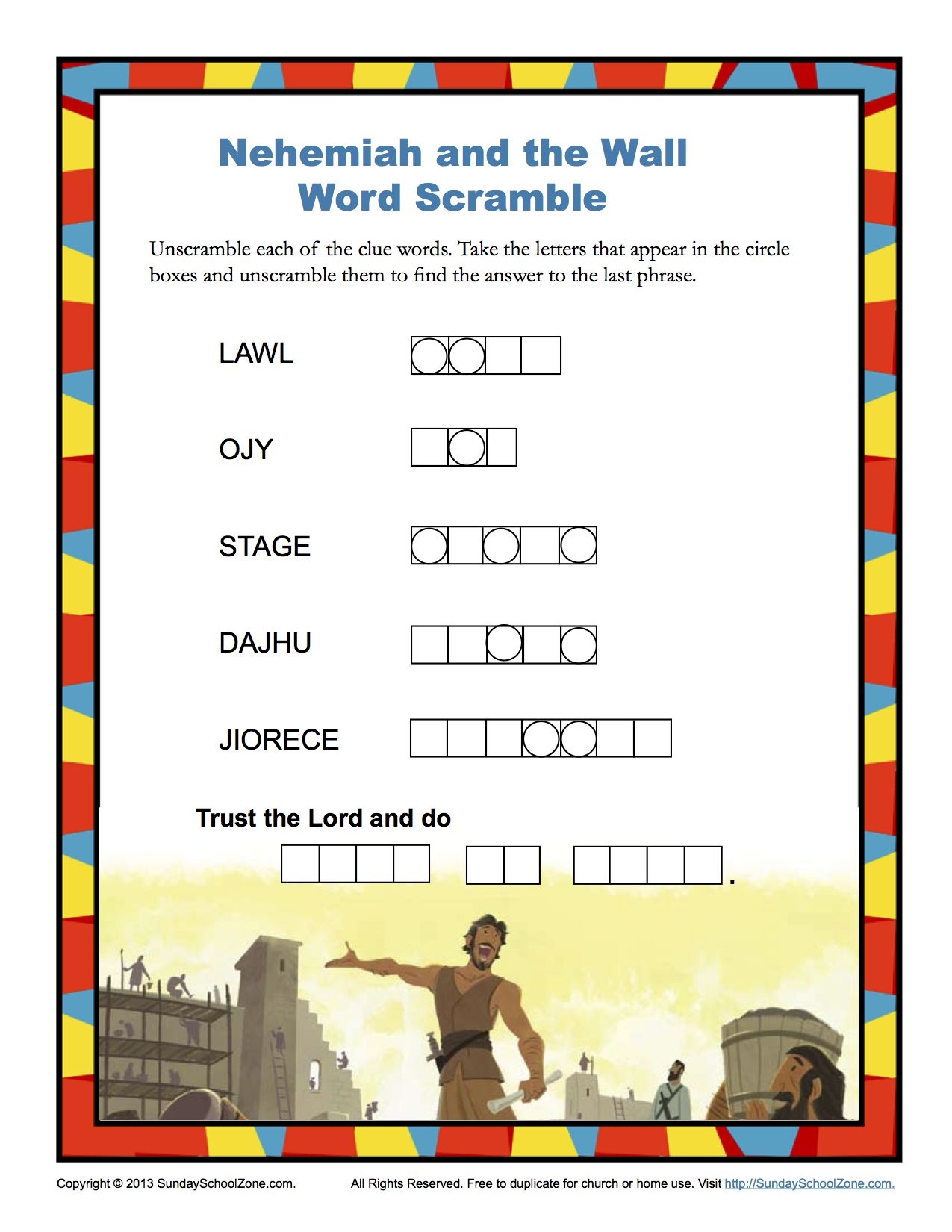 Nehemiah And The Wall Word Scramble Bible Study Lessons Bible Lessons For Kids Childrens Bible Activities