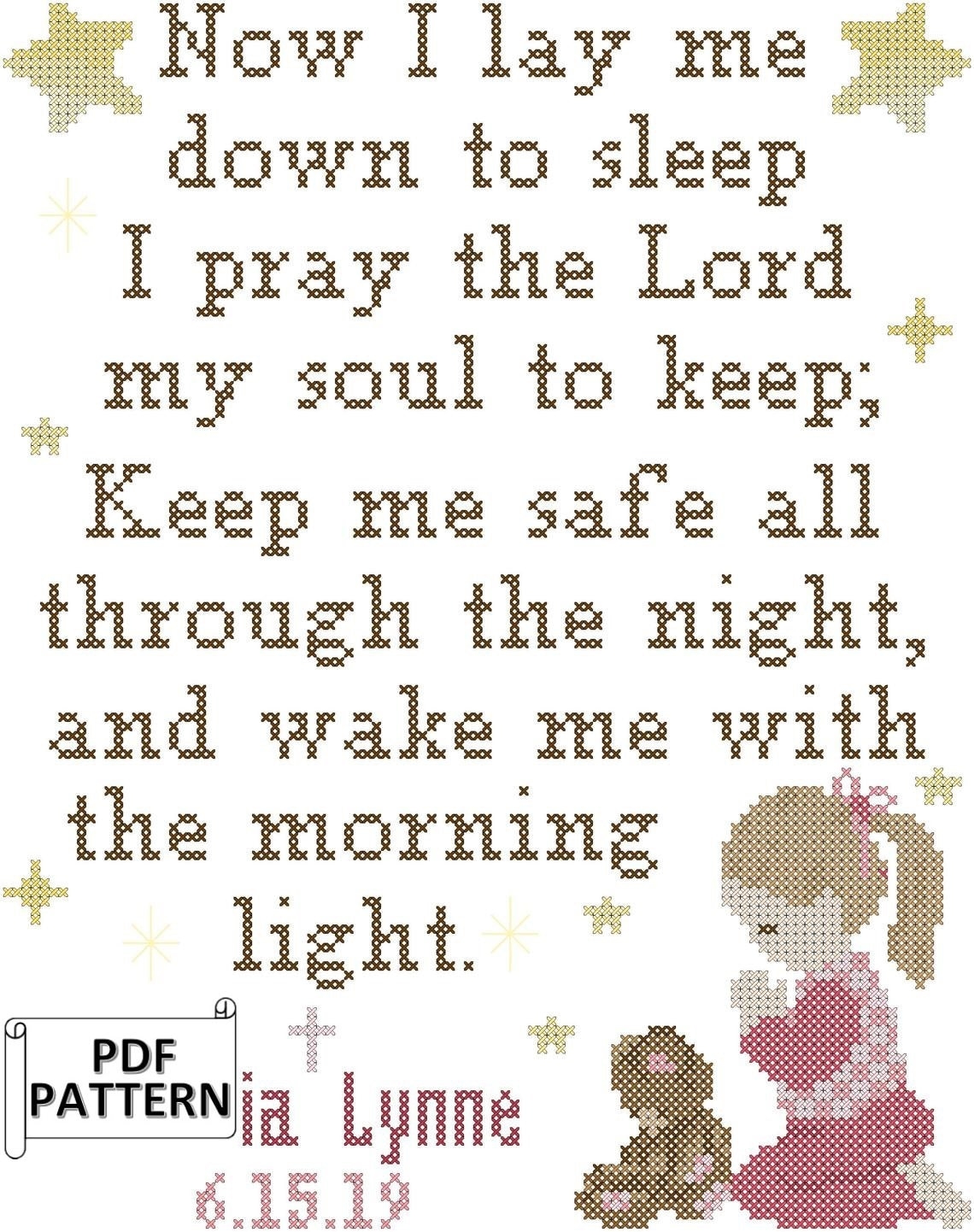 Now I Lay Me Down To Sleep Girl s Bedtime Prayer Counted Cross Stitch PDF Pattern With Alphabet And Numbers For DIY Personalization Etsy