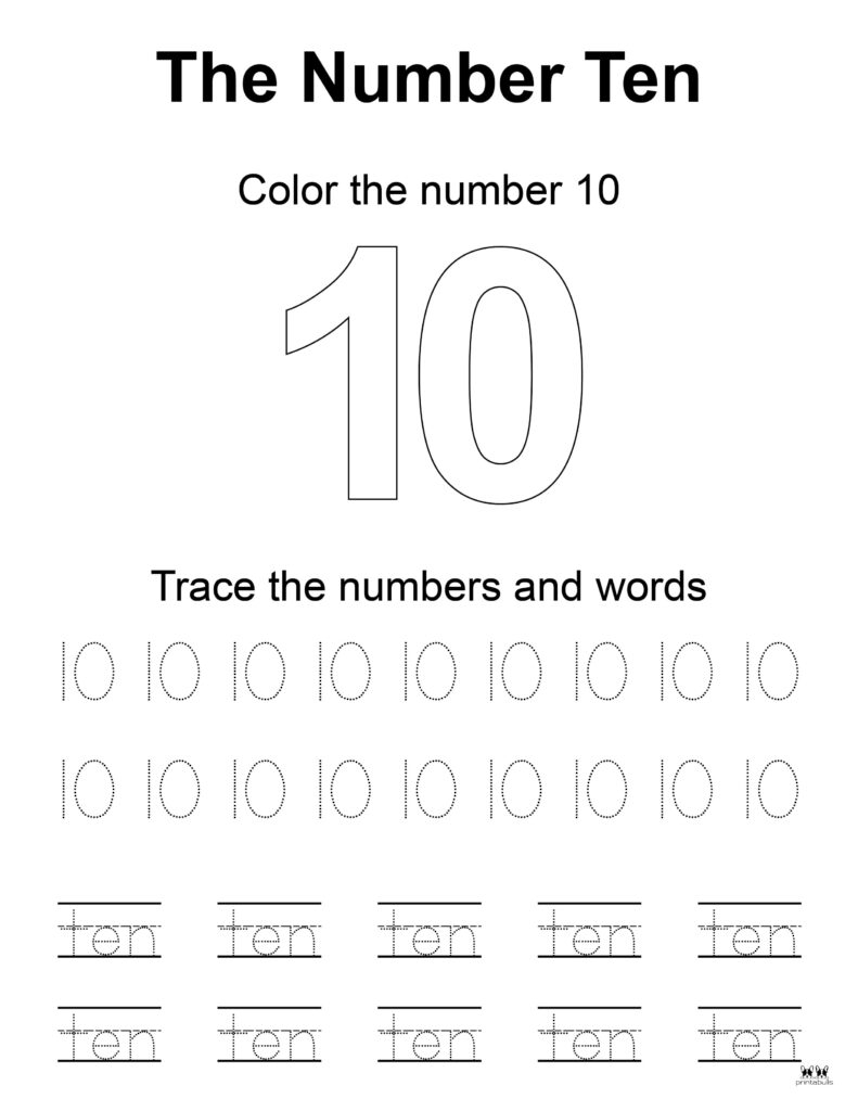Number 10 Tracing Worksheets 15 FREE Pages Printabulls