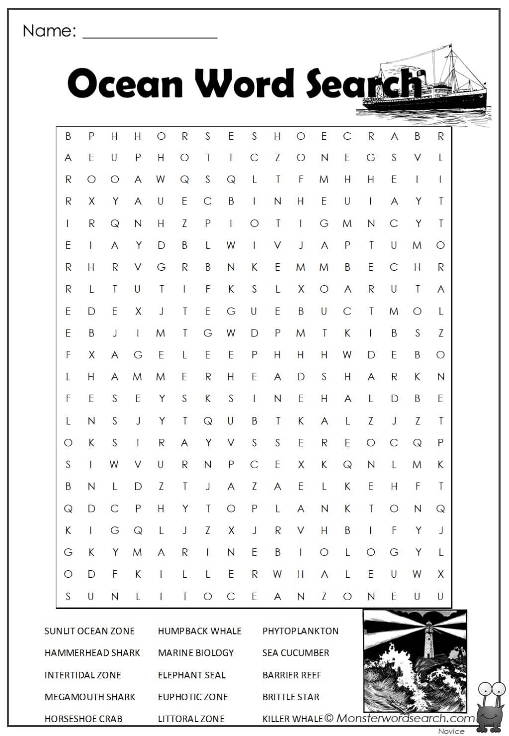 Ocean Word Search 2 Monster Word Search