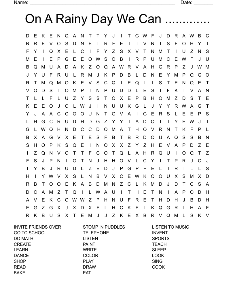 On A Rainy Day We Can Word Search WordMint