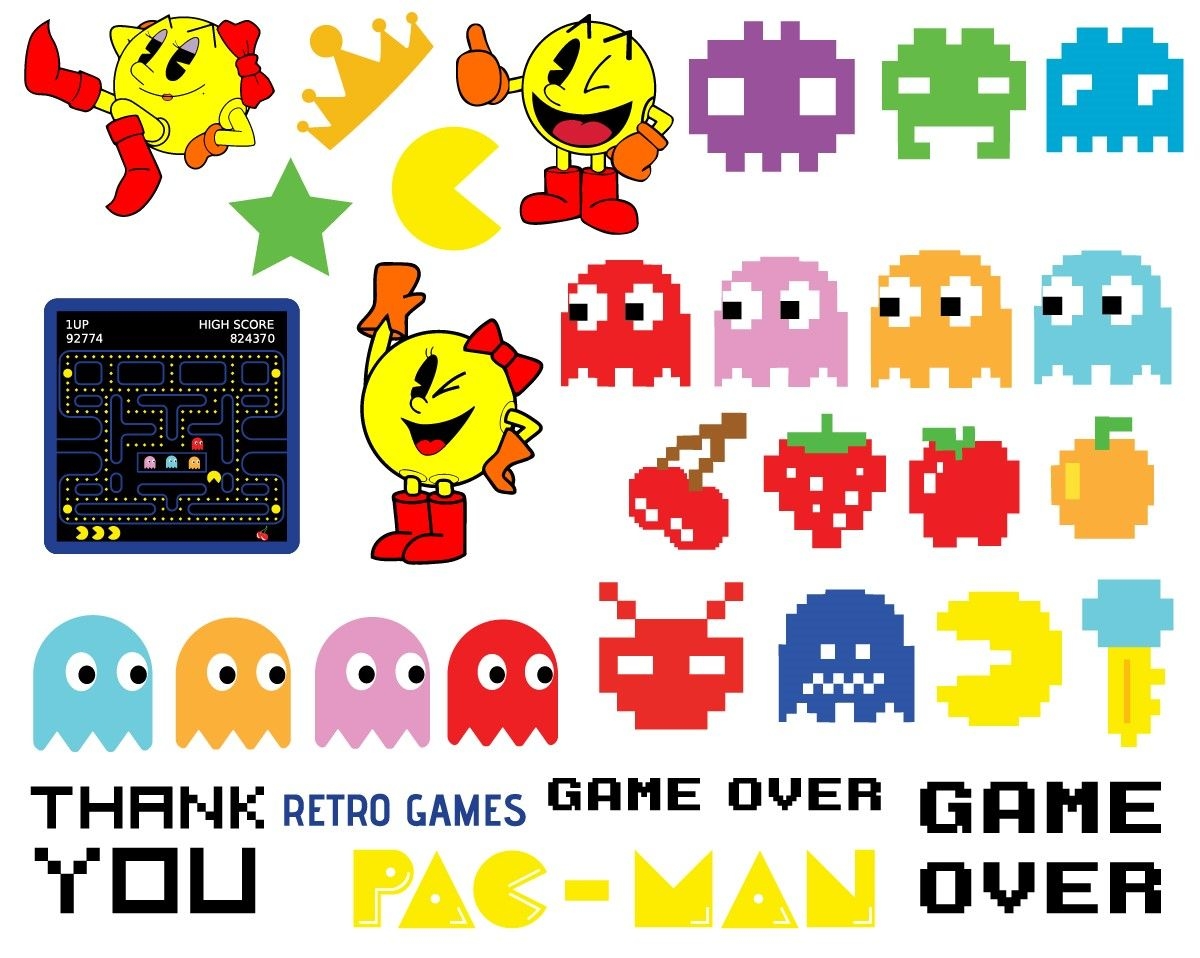 Pacman SVG Ms Pac Man Vector ClipArt s Pixelated Game SVG Pacman Cut Files Download Geek Cross Stitch The Game Is Over Christmas Props