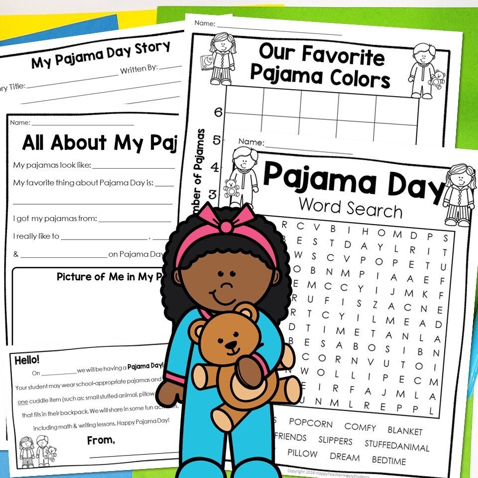 Pajama Day Activities Pajama Day Party Word Search Writing Math Activities Digital PDF School Pajama Day PJ Day Worksheets PDF Etsy