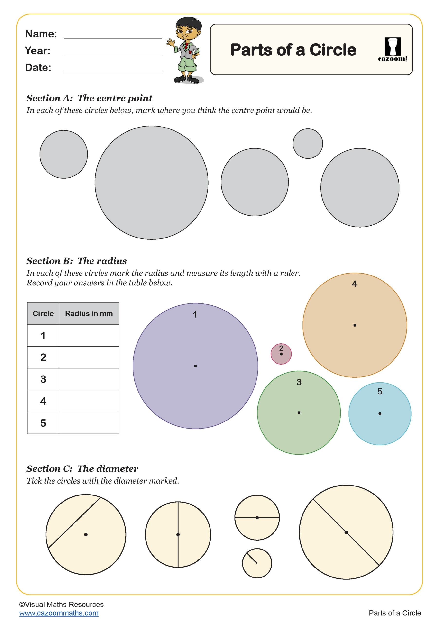 Parts Of A Circle Worksheet PDF Printable Geometry Worksheets