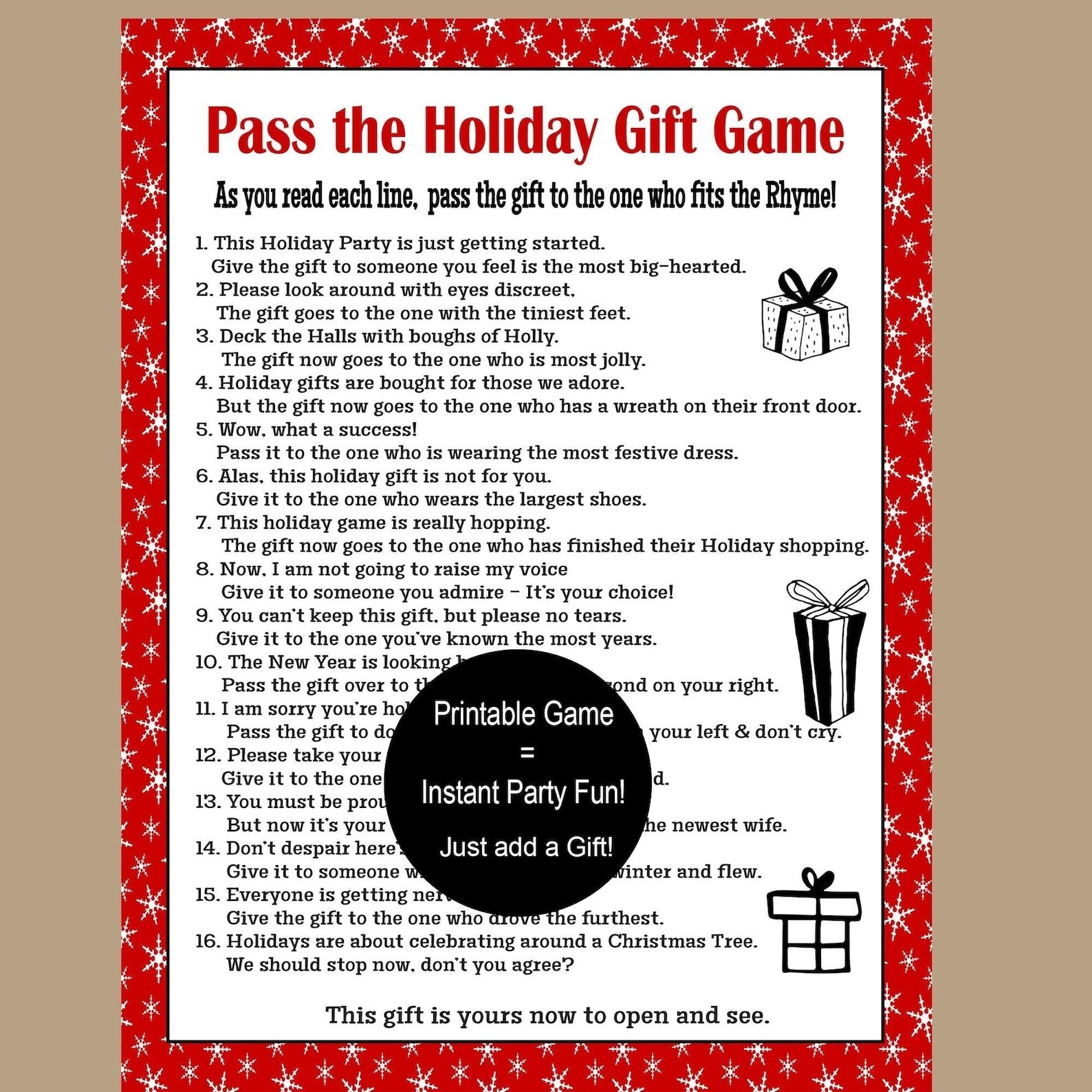 Pass The Gift Game Pass The Present Game Pass The Parcel Game Christmas Party Game Christmas Group Game Printable Instant Download Etsy Christmas Party Games Christmas Gift Games Christmas Gift