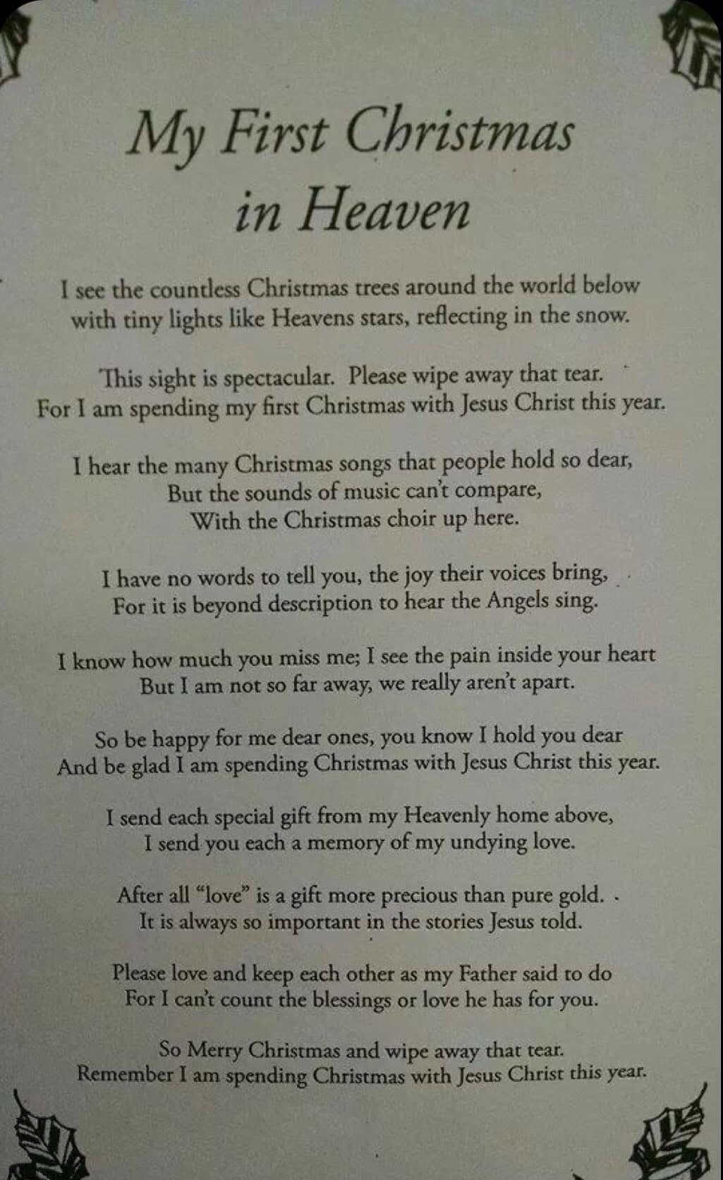 Poem My First Christmas In Heaven Printable