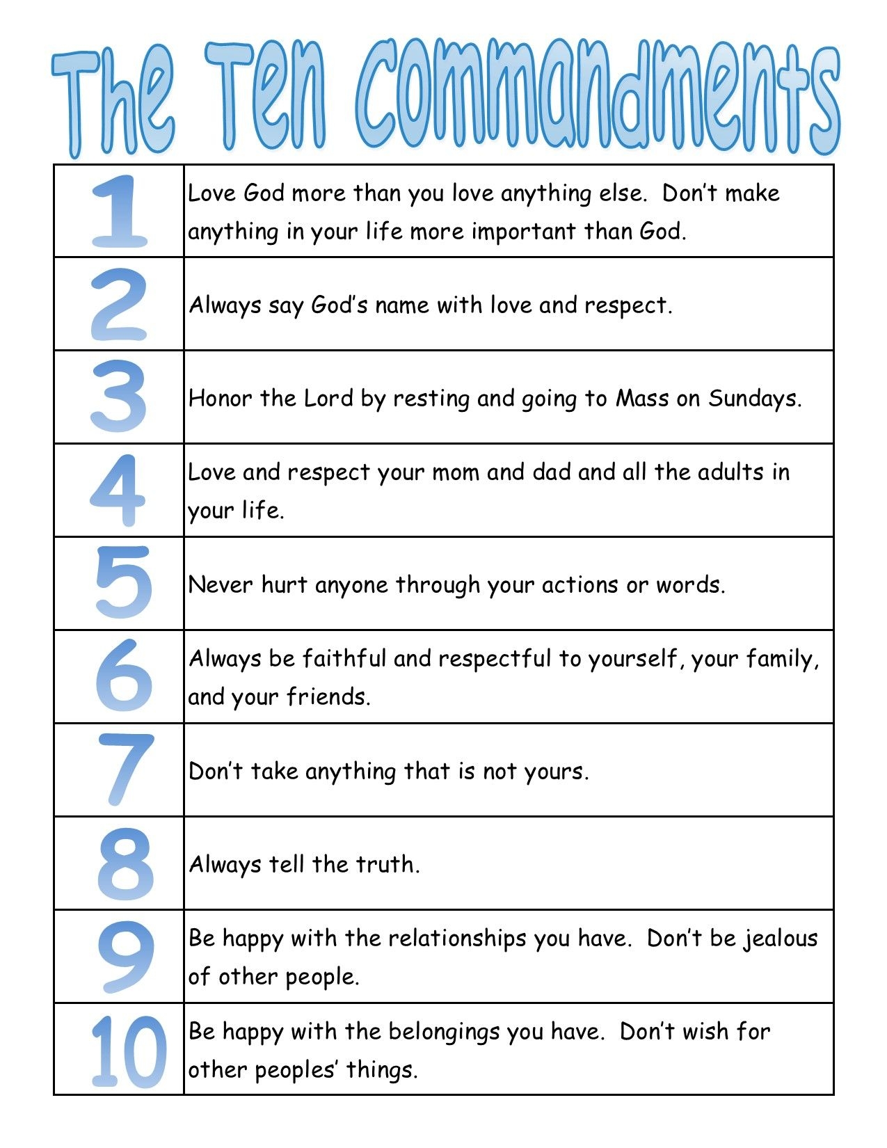 Printable Ten Commandments Catholic