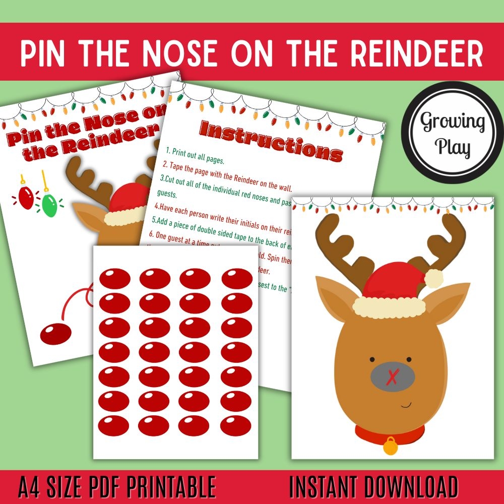 Pin The Nose On Rudolph Game Free Reindeer Printable Growing Play