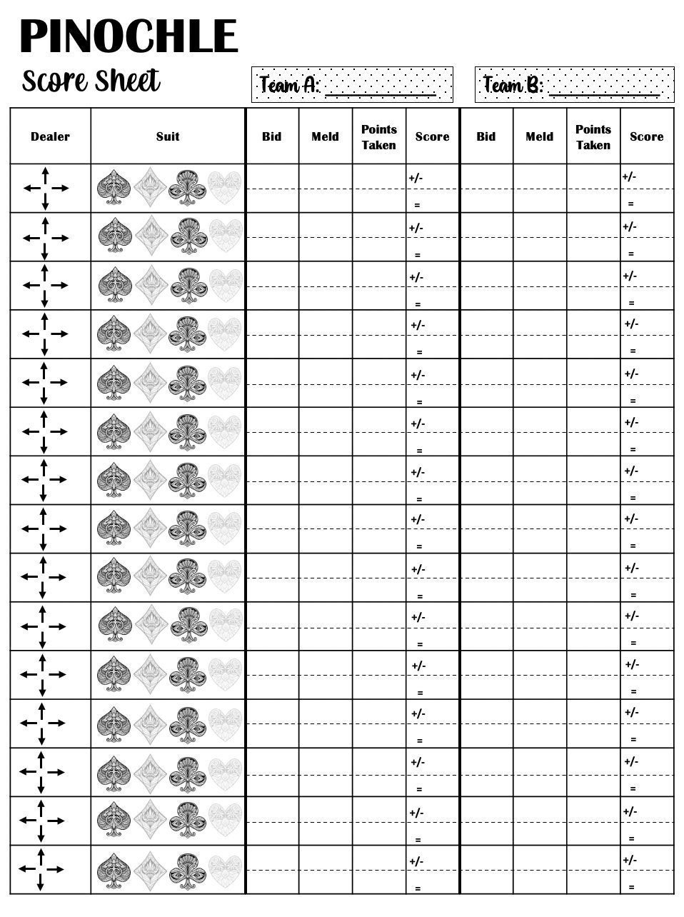 Pinochle Score Card Pinochle Scoresheet Pinochle Score Pads Printable File PDF Download 8 5x11 Etsy