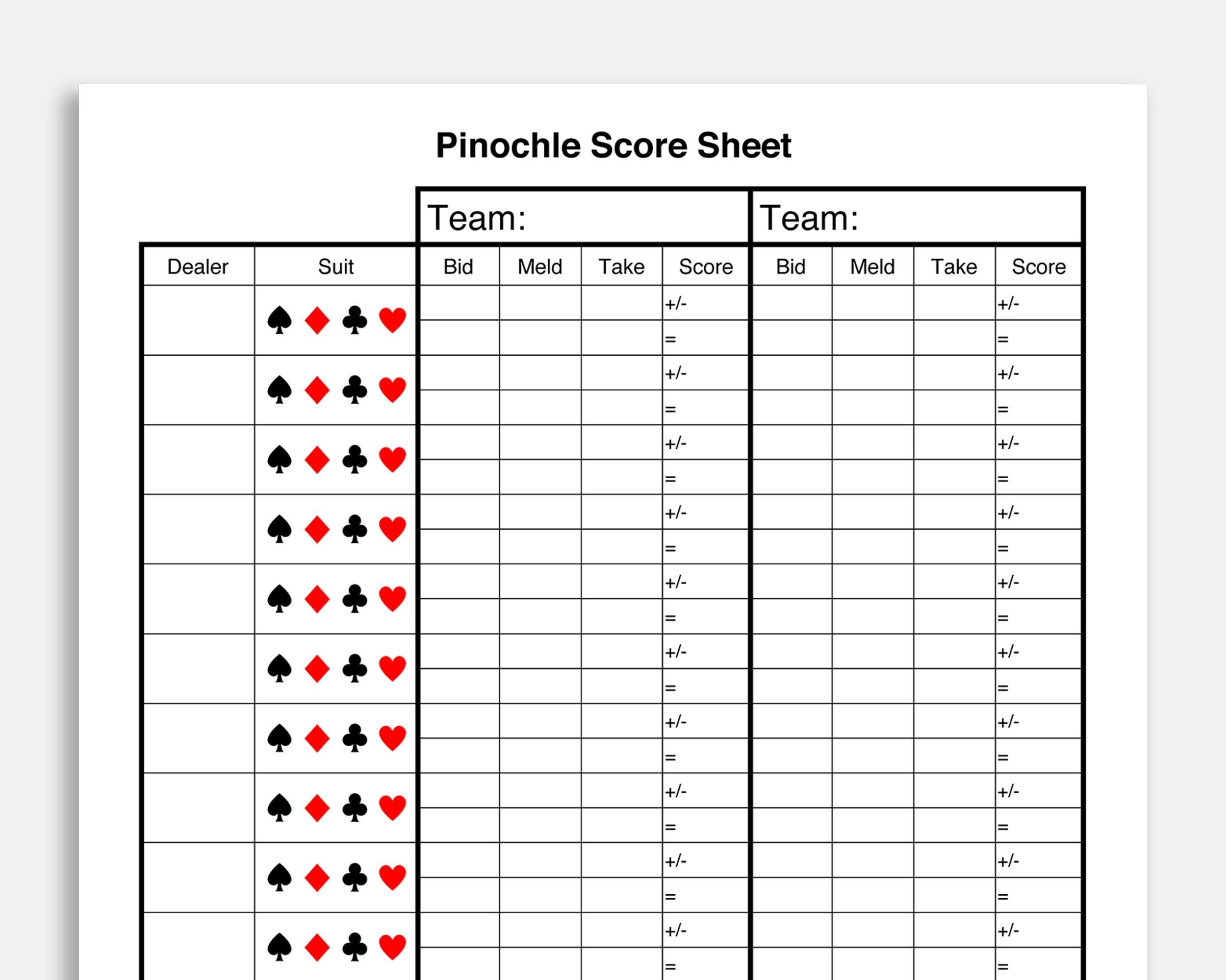Pinochle Score Card Printable Pinochle Score Sheet Pinochle Score Pad Pinochle Game Pinochle Scoring Etsy Excel Templates Medication Organization Templates