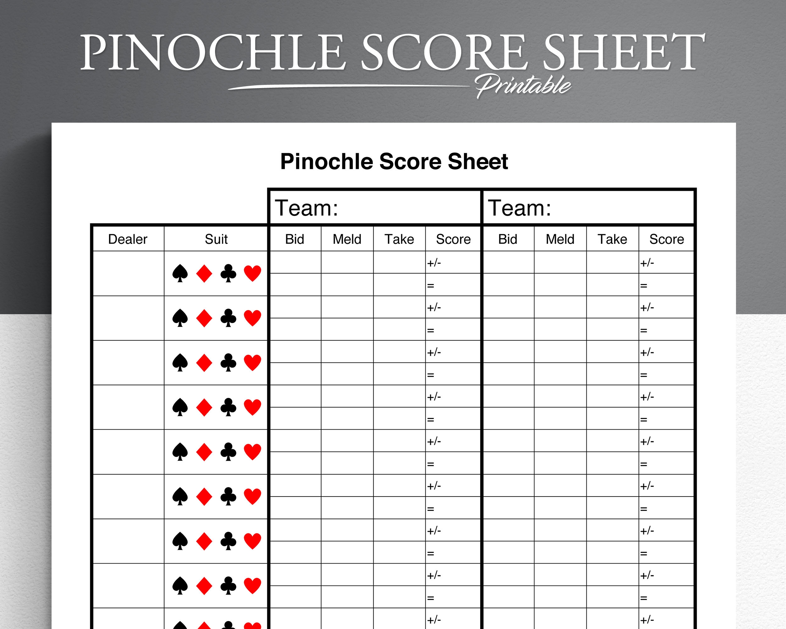 Pinochle Score Card Printable Pinochle Score Sheet Pinochle Score Pad Pinochle Game Pinochle Scoring Etsy