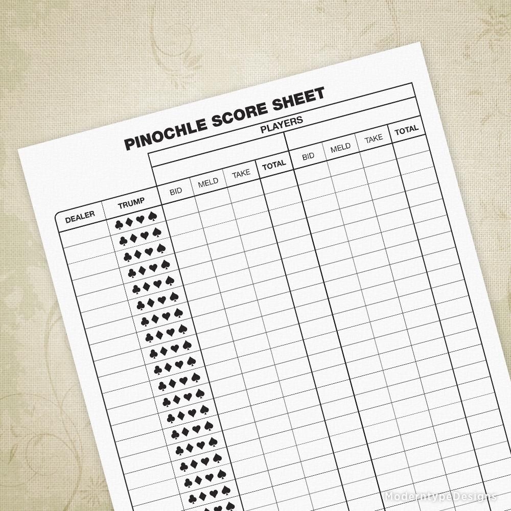 Pinochle Score Sheet Printable Pinochle Cards Scores Pinochle Card Game