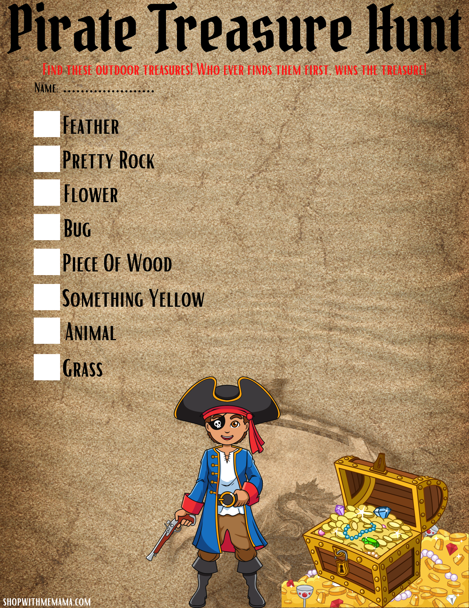 Pirate Treasure Hunt For Kids Free Printables Shop With Me Mama