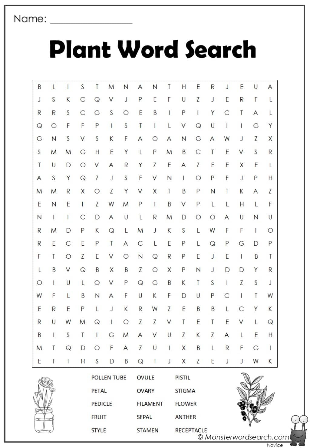 Plant Word Search Monster Word Search
