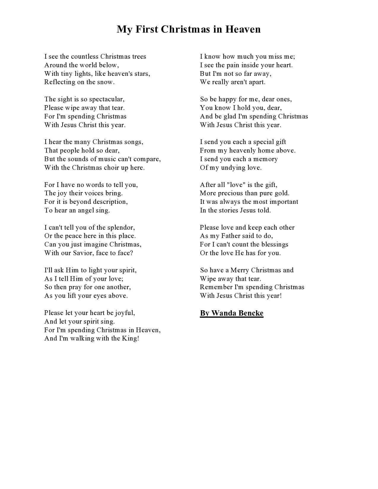Poem My First Christmas In Heaven Printable