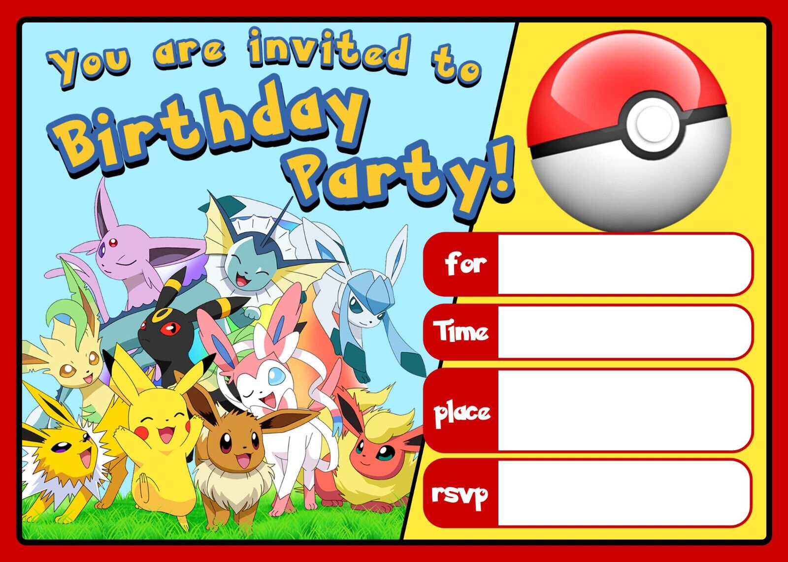 POKEMON Invitations Birthday Party Invites A5 FREE NEXT DAY FAST DELIVERY EBay