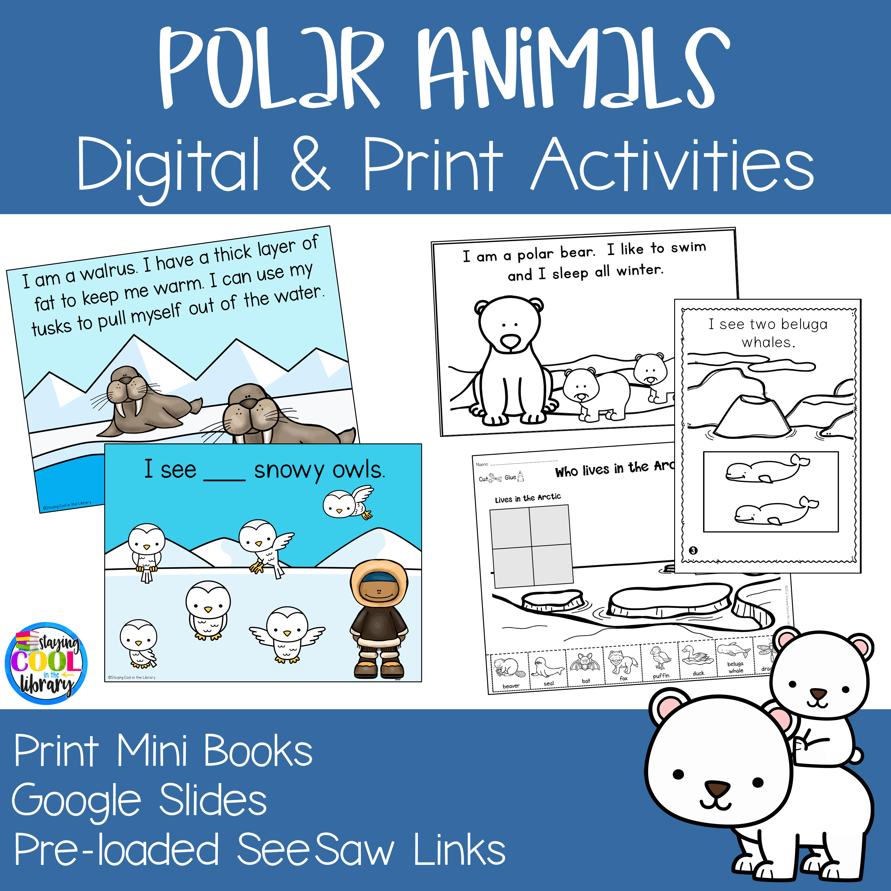 Polar And Arctic Animals Digital And Print Mini Activities Staying Cool In The Library