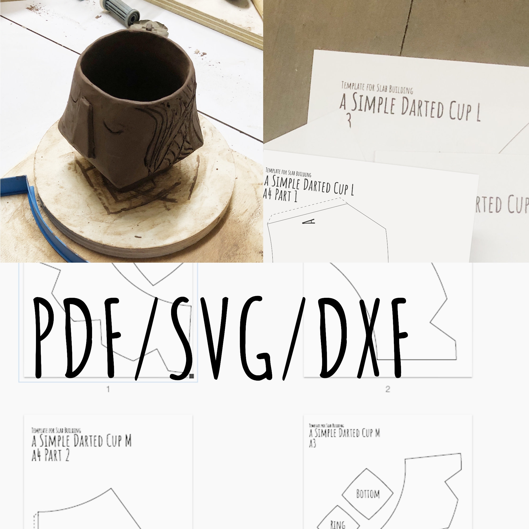 Pottery Template For Slab Building A Simple Darted Cup SVG Pdf DXF Etsy
