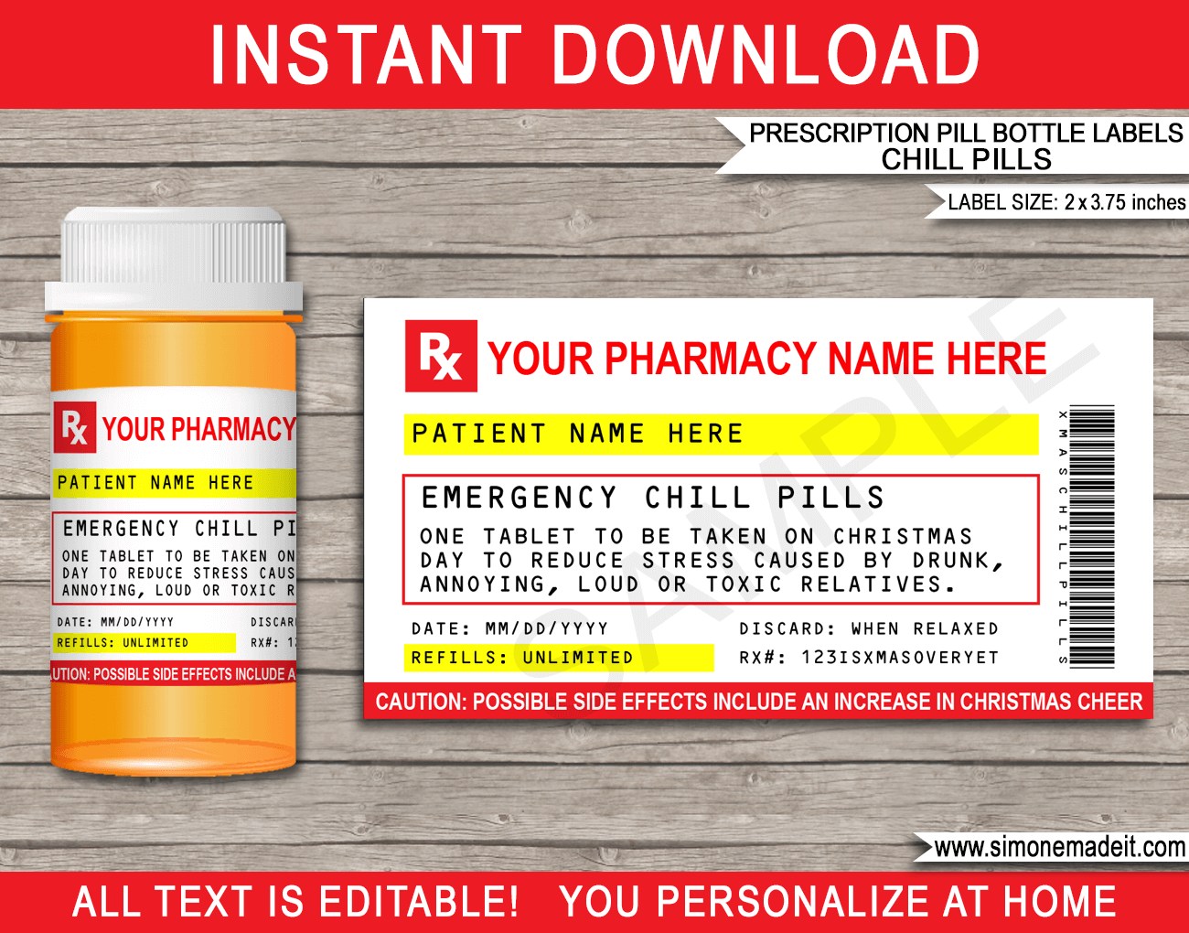 Prescription Christmas Chill Pill Labels Template Gag Gift Kris Kringle