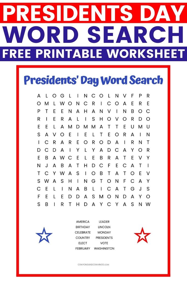 Presidents Day Word Search FREE Printable Worksheet