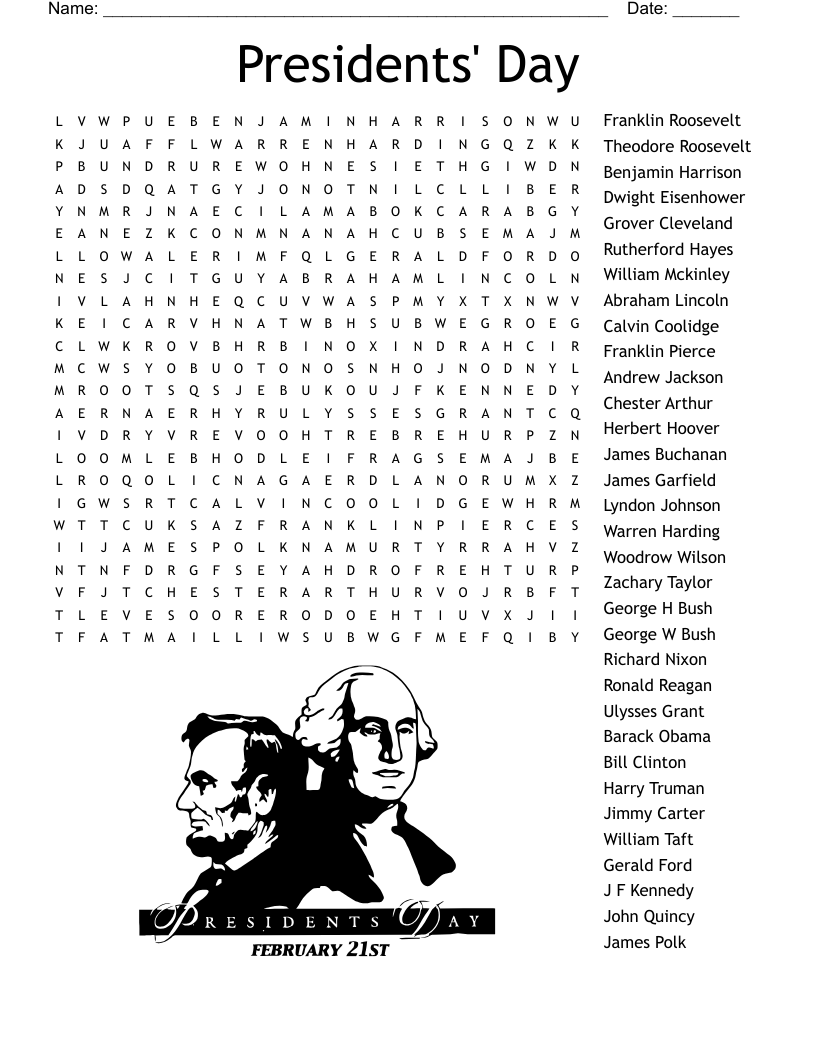Presidents Day Word Search WordMint