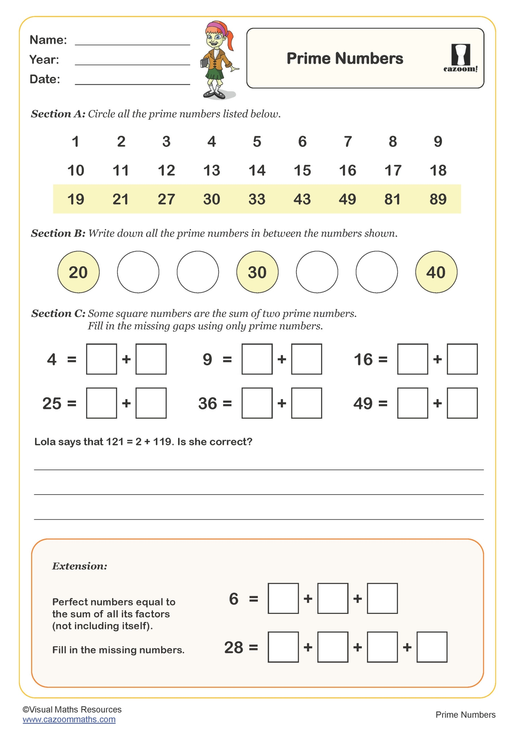 Prime Numbers Worksheet PDF Printable Number Worksheets