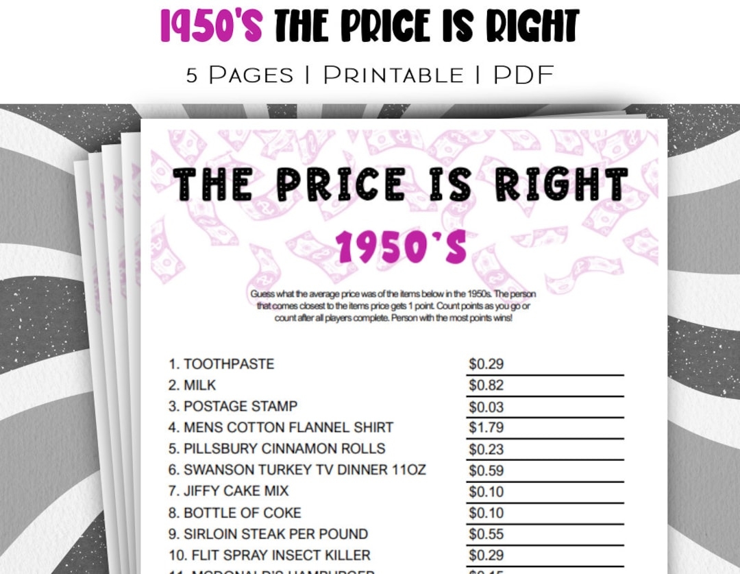Printable 1950 s The Price Is Right Game Bring The Classic Game Show To Your Living Room Etsy