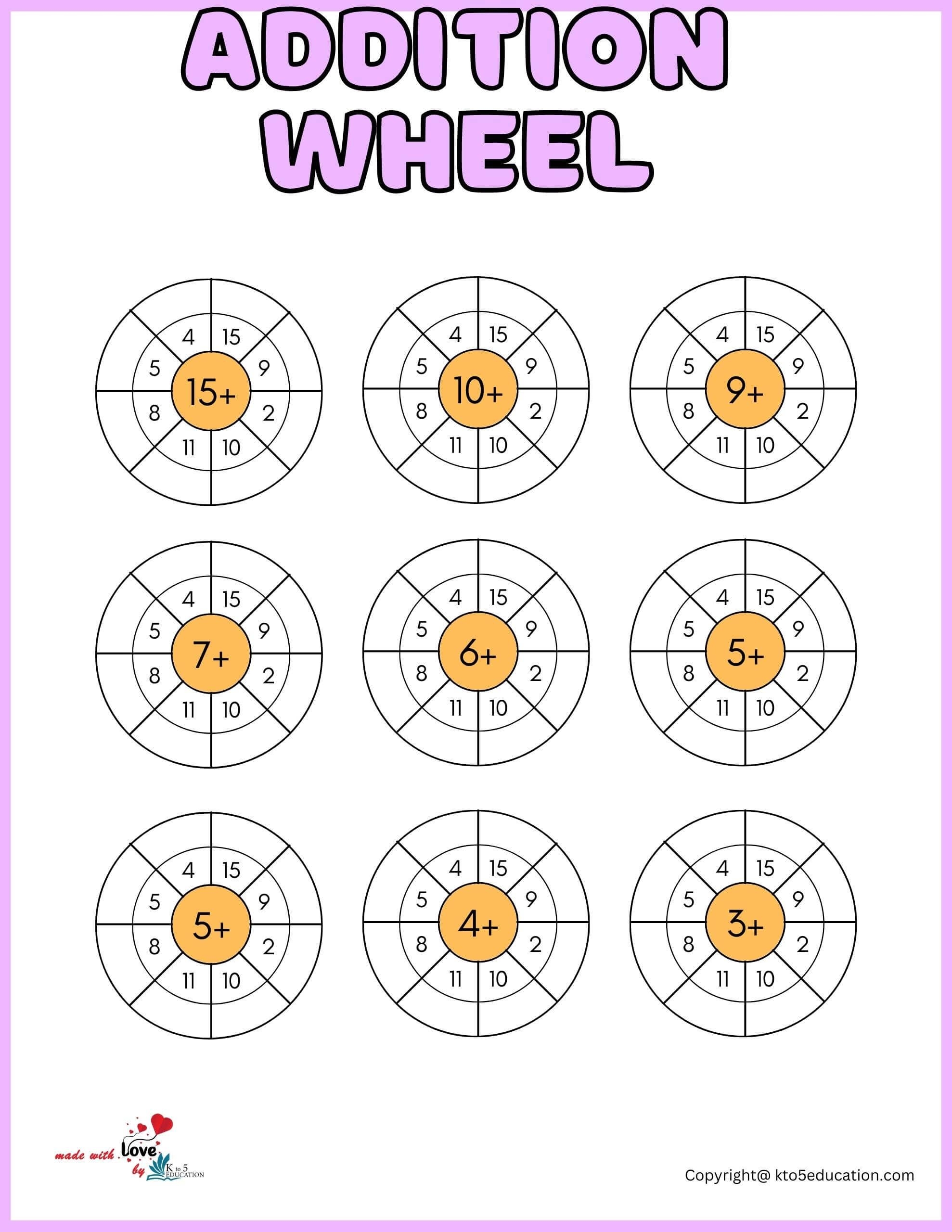 Printable Addition Wheel Worksheet For Kids FREE Download Worksheets For Kids Subtraction Worksheets