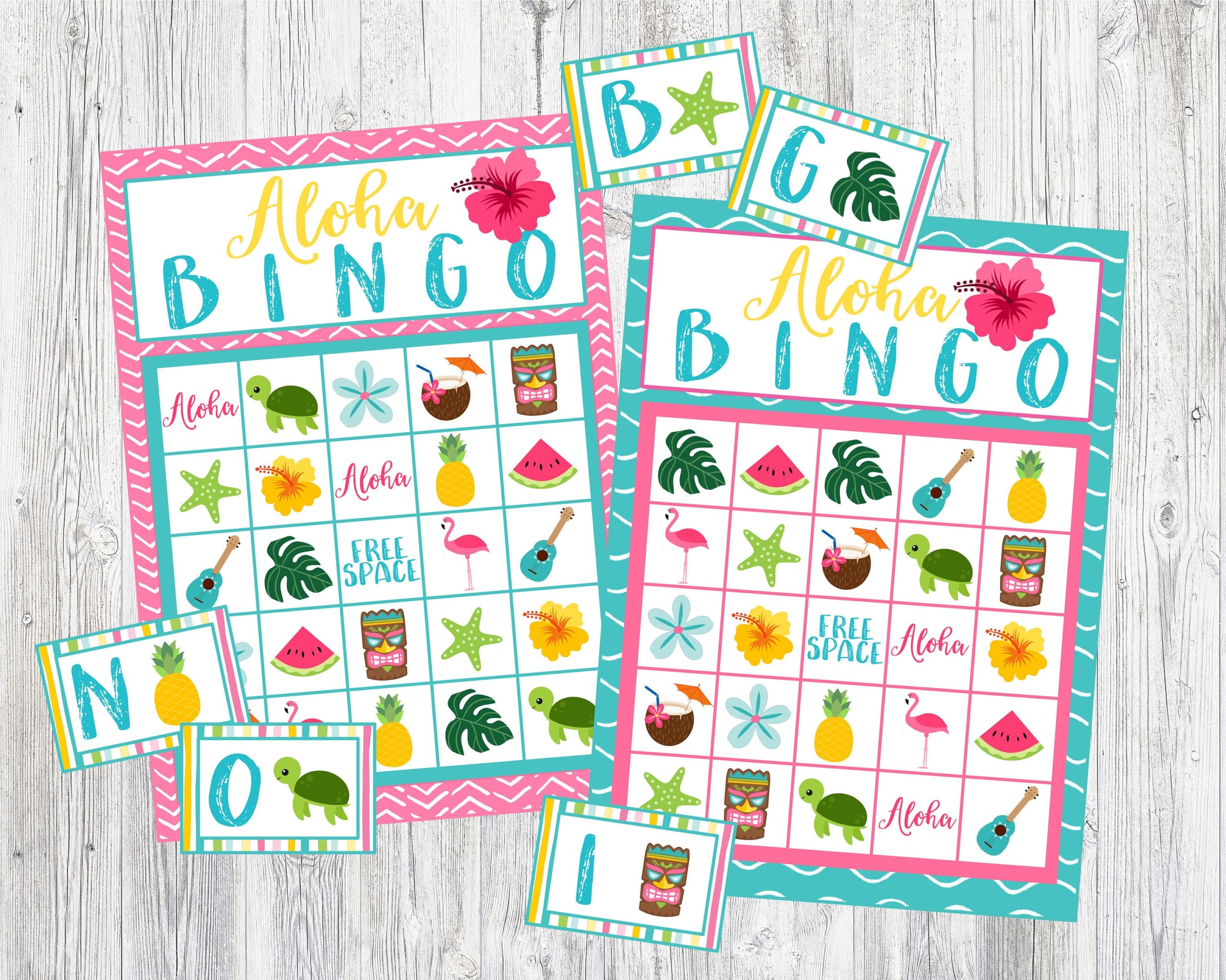 Printable Aloha Bingo Game Set 12 Card Bingo Set With Calling Cards Luau Beach Party Hawaii Bingo Set Instant Digital Download Files Etsy