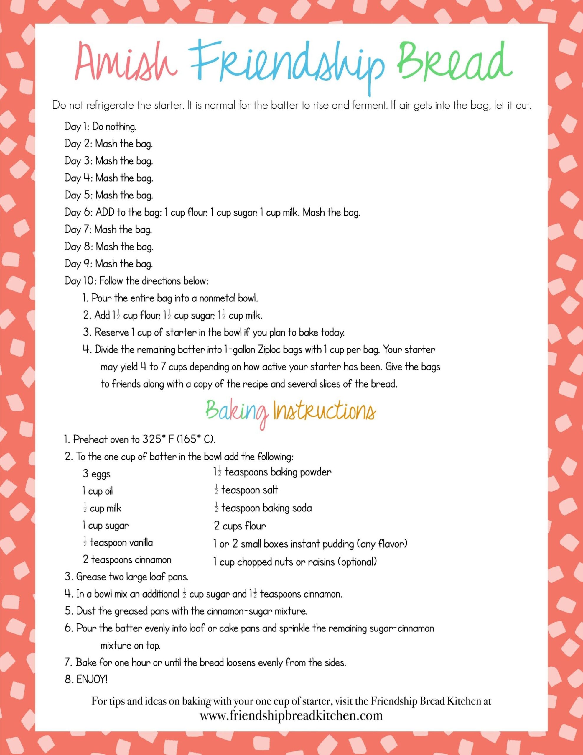 Printable Amish Friendship Bread Instructions Friendship Bread Amish Friendship Bread Amish Bread