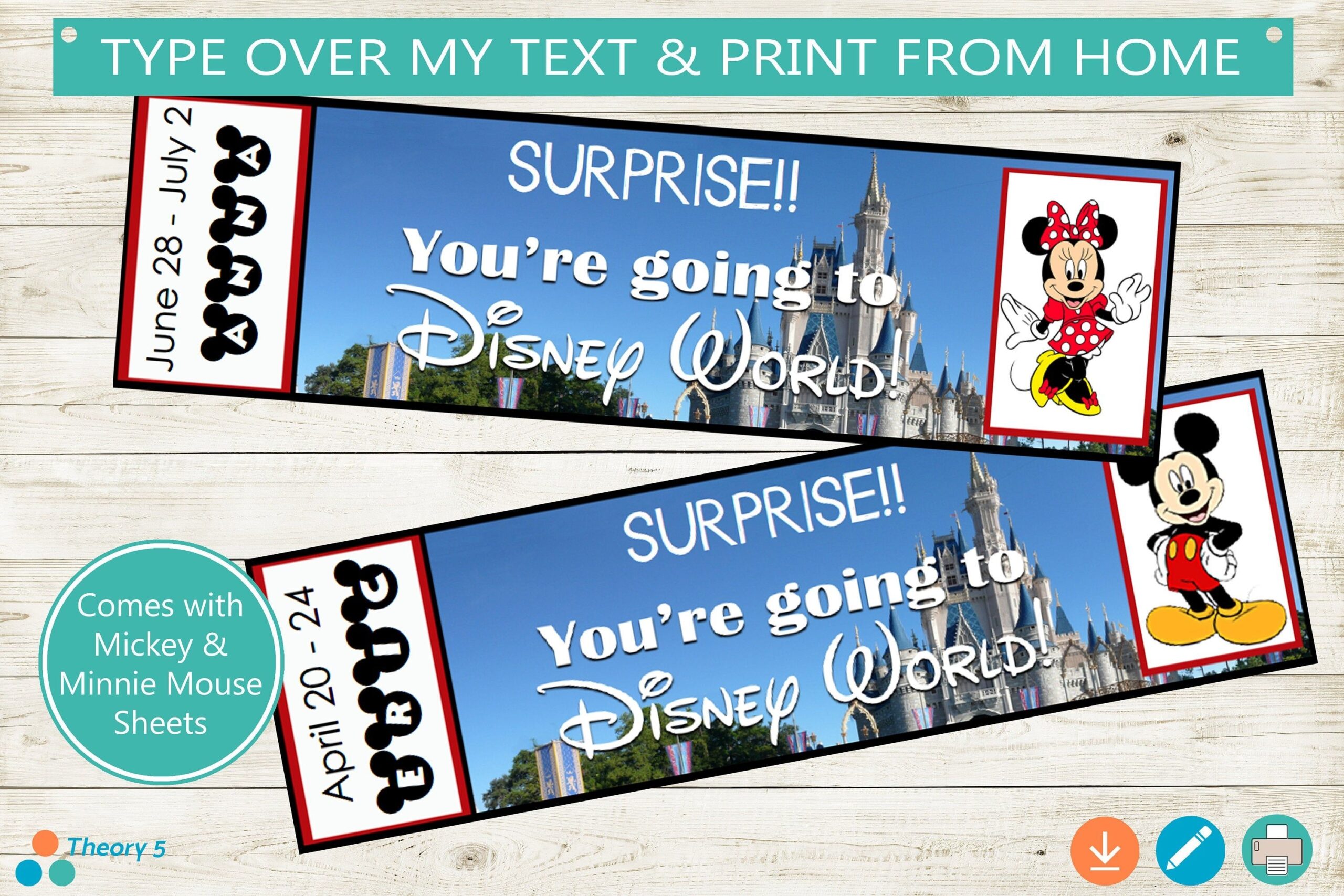 Printable And Editable Novelty Tickets Adobe Editable PDF Trip Reveal Tickets Surprise Vacation Mouse Custom DIY Gift Idea Name Text Etsy Disney Tickets Disney World Tickets Disney Surprise