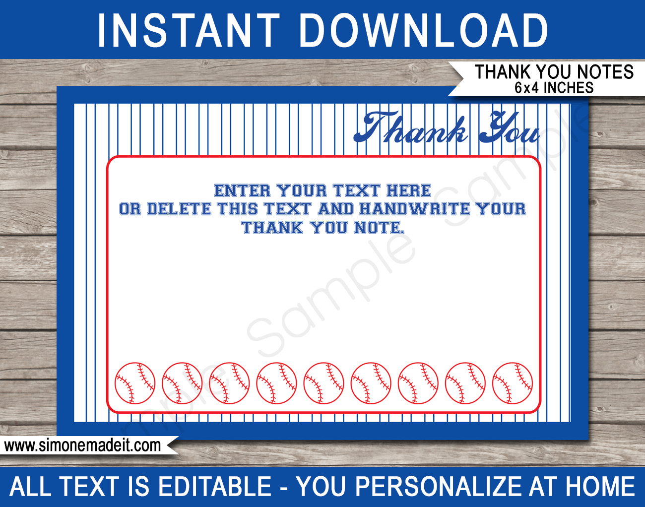 Printable Baseball Party Thank You Cards Template Birthday Party