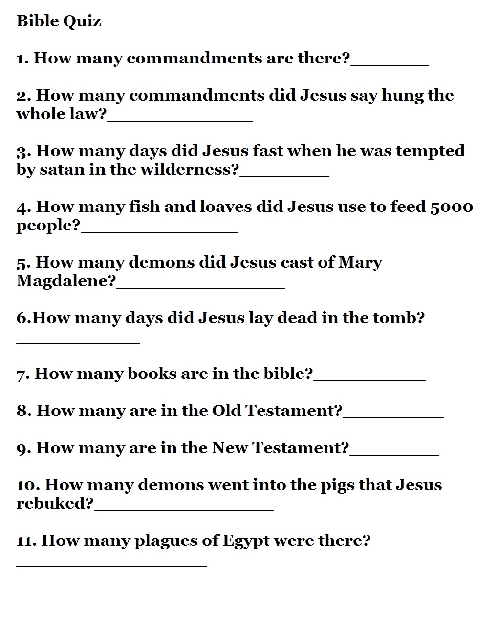 Printable Bible Quizzes